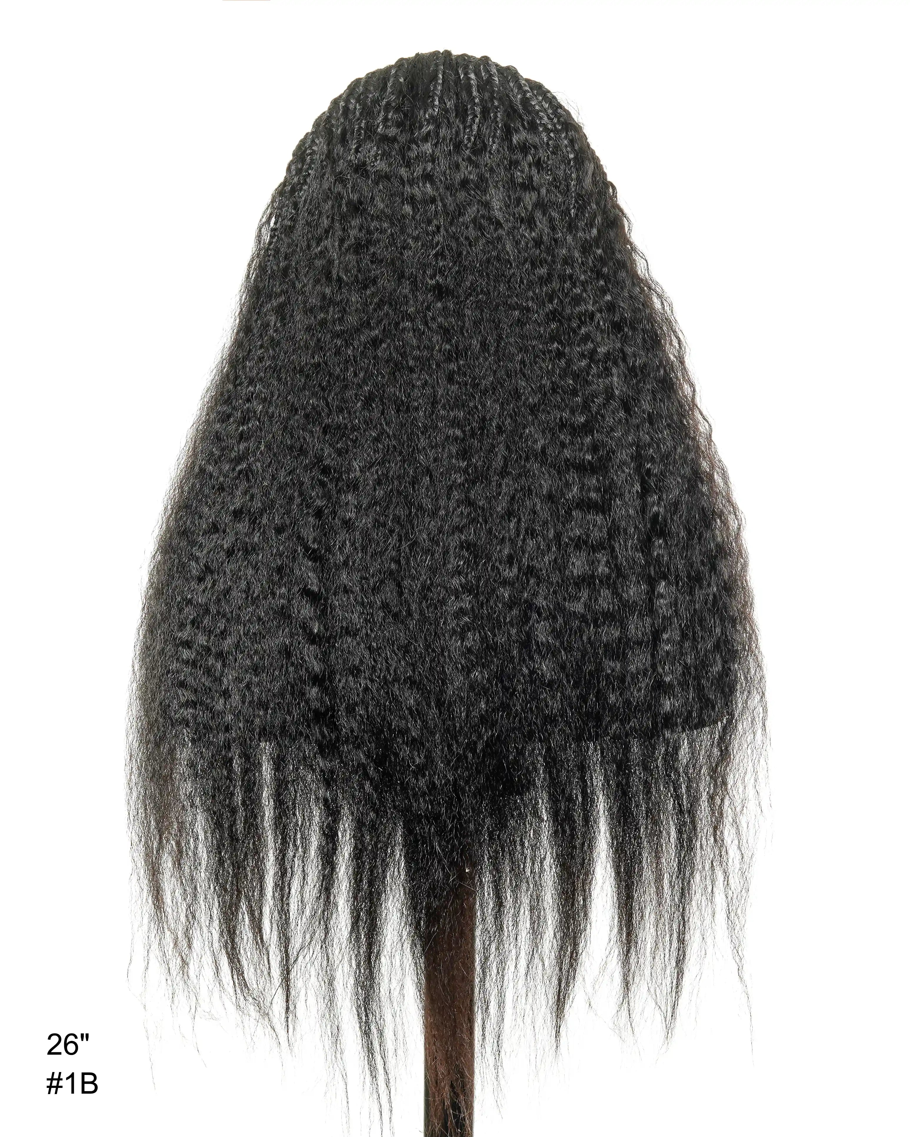 26" Multi Half Cornrow Crown with Extra Full Kinky Human Hair Wig