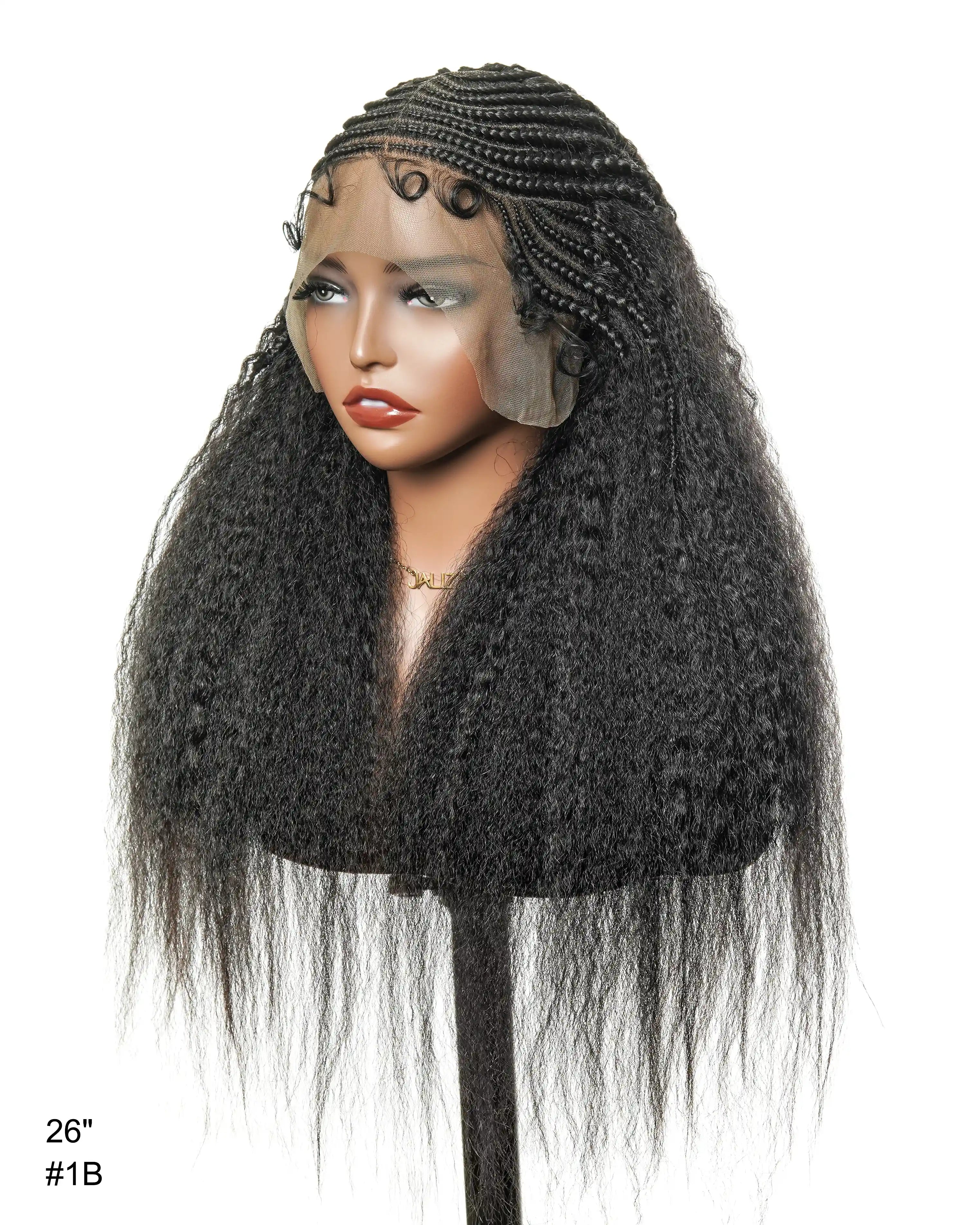 26" Multi Half Cornrow Crown with Extra Full Kinky Human Hair Wig