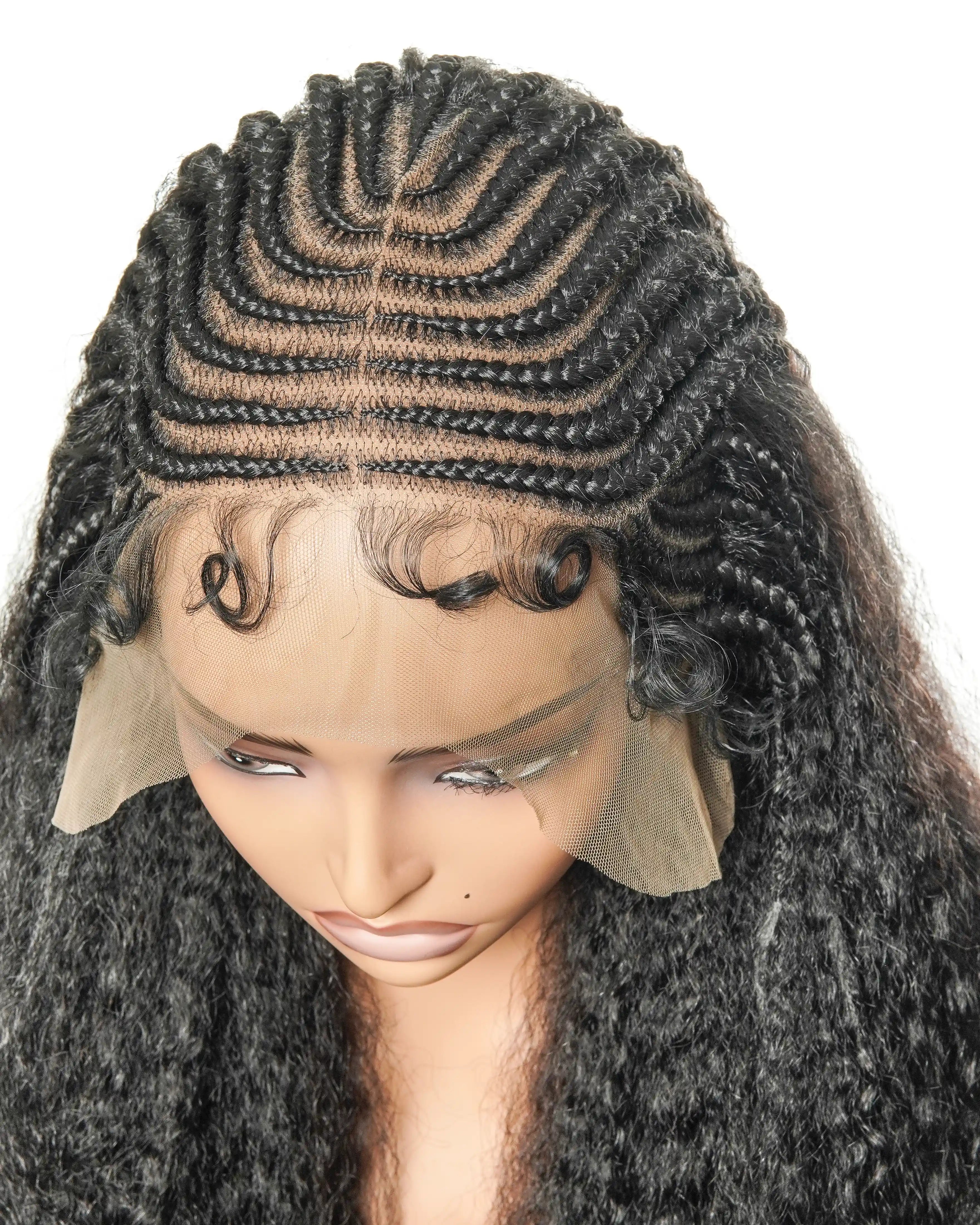 26" Multi Half Cornrow Crown with Extra Full Kinky Human Hair Wig