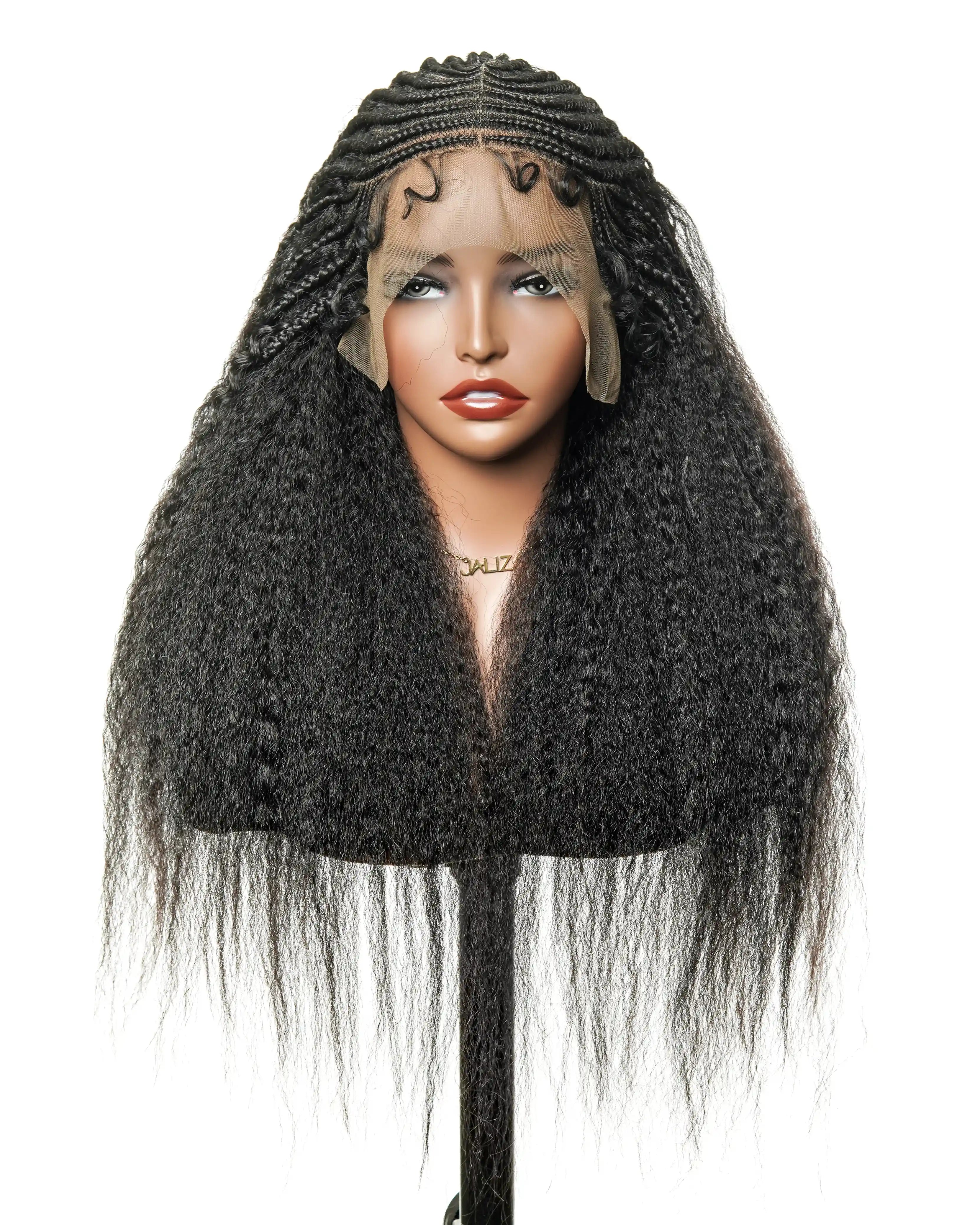 26" Multi Half Cornrow Crown with Extra Full Kinky Human Hair Wig