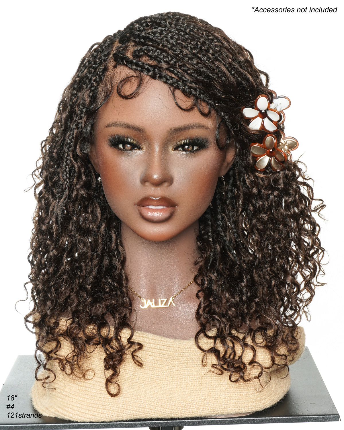 Nami Color #4 Water Wave Human Hair Curls Pre Bleached HD Full Lace Knotless Boho Box Braided Wig