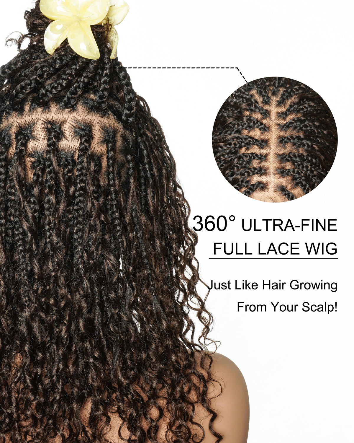 Nami Color #4 Water Wave Human Hair Curls Pre Bleached HD Full Lace Knotless Boho Box Braided Wig