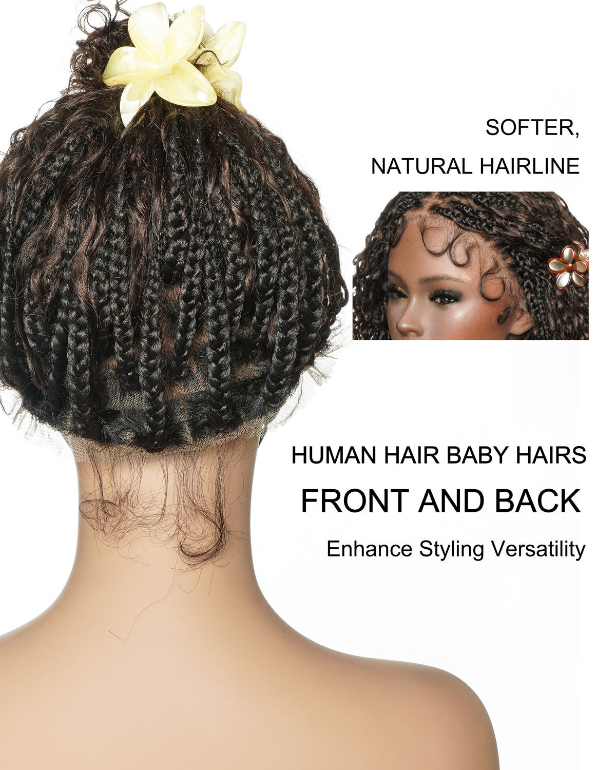 Nami - Drawstring Cap Water Wave Human Hair Curls Pre Bleached Swiss HD Full Lace Knotless Boho Box Braided Wig