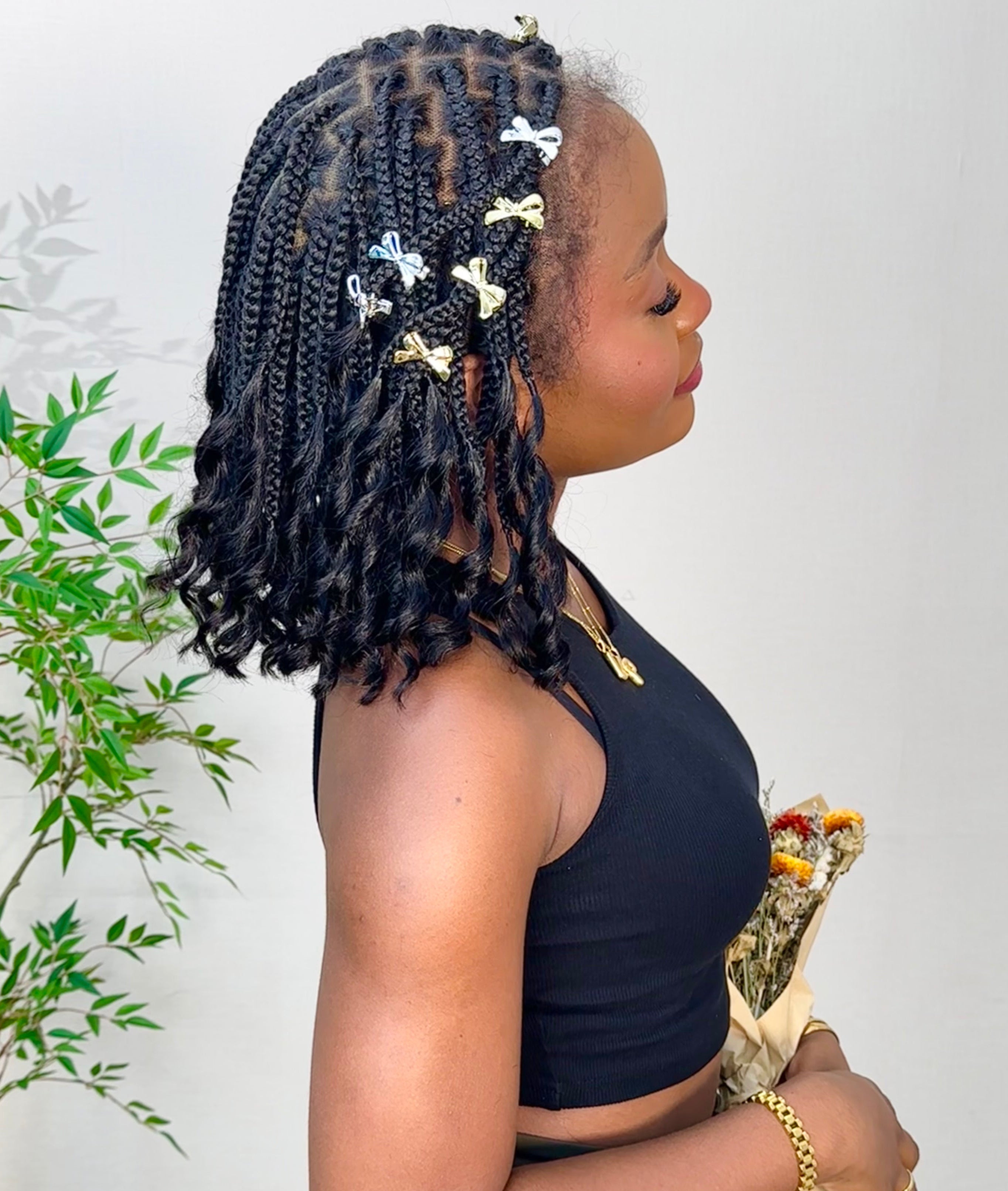 Nina - Short Pre Bleached Swiss HD Full Lace Knotless Box Braided Wig With Human Hair Curly Ends