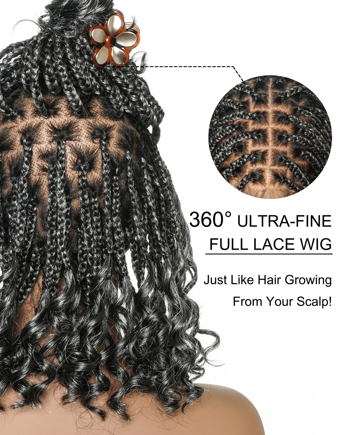 Nina - Short Pre Bleached HD Full Lace Knotless Box Braided Wig With Human Hair Curly Ends