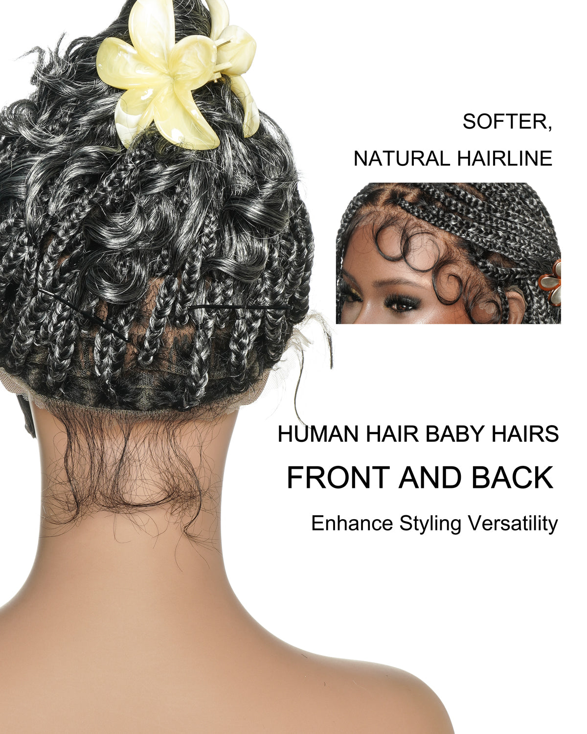 Nina - Short Pre Bleached HD Full Lace Knotless Box Braided Wig With Human Hair Curly Ends