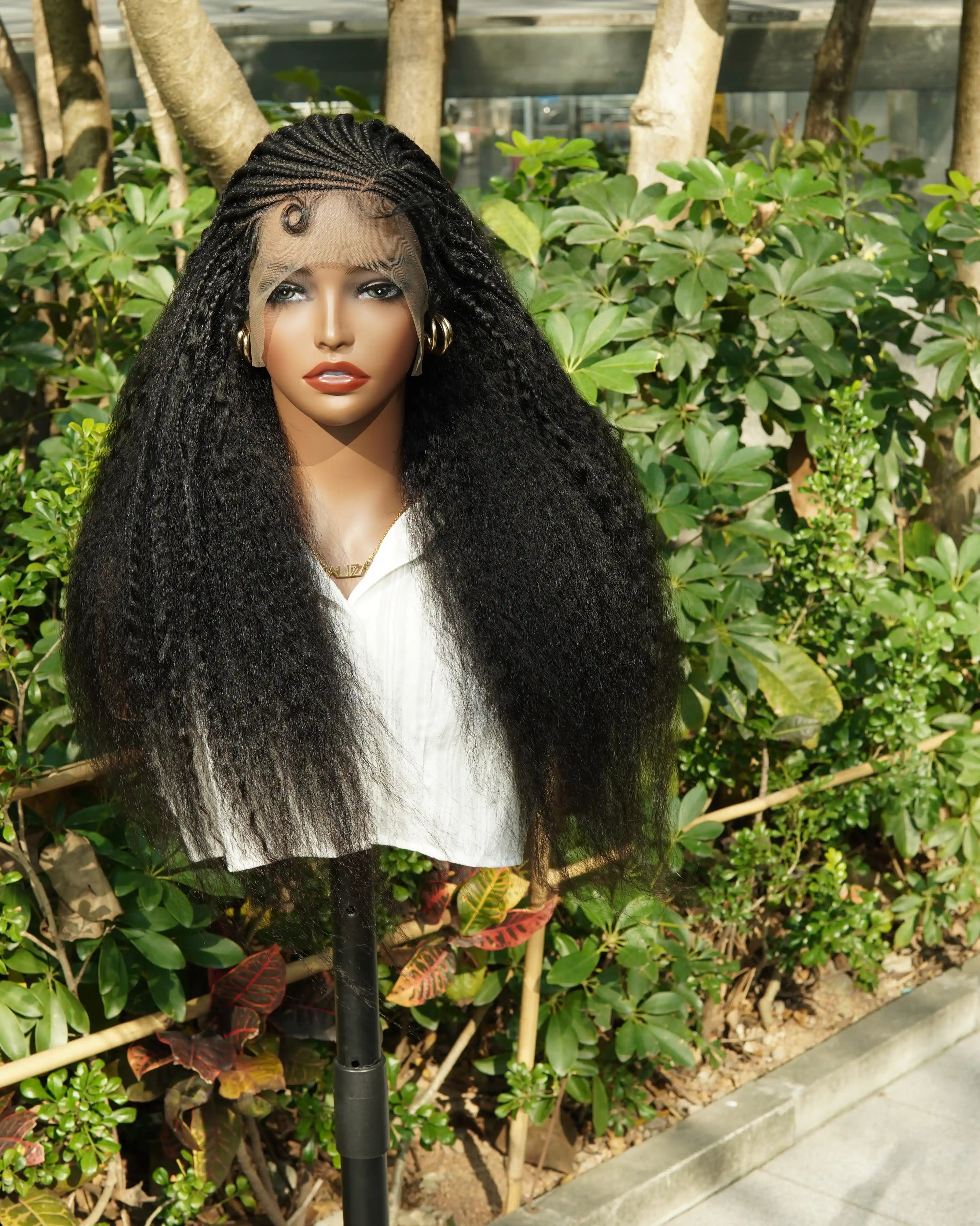 26" Multi Half Cornrow Crown with Extra Full Kinky Human Hair Wig
