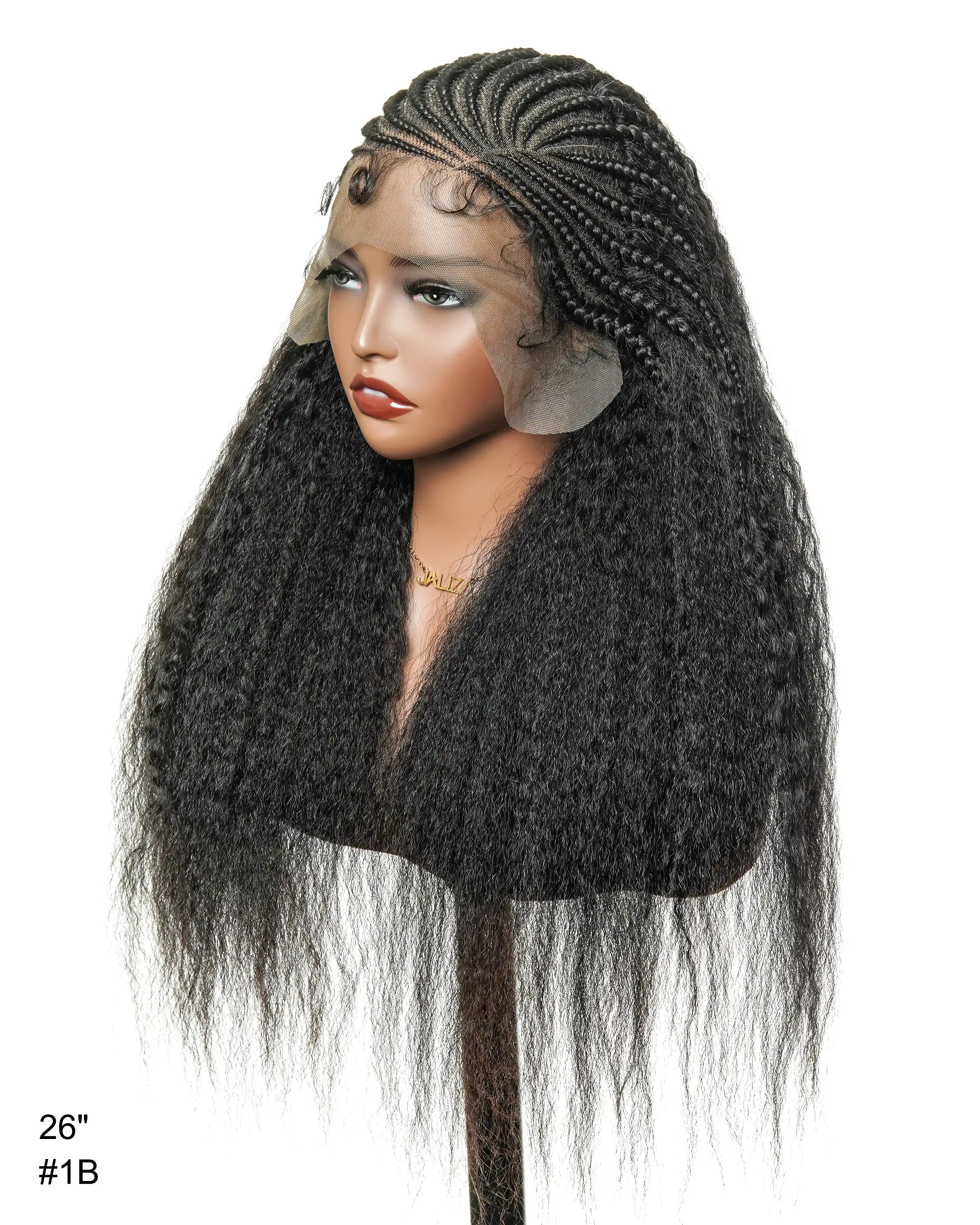 26" Multi Half Cornrow Crown with Extra Full Kinky Human Hair Wig