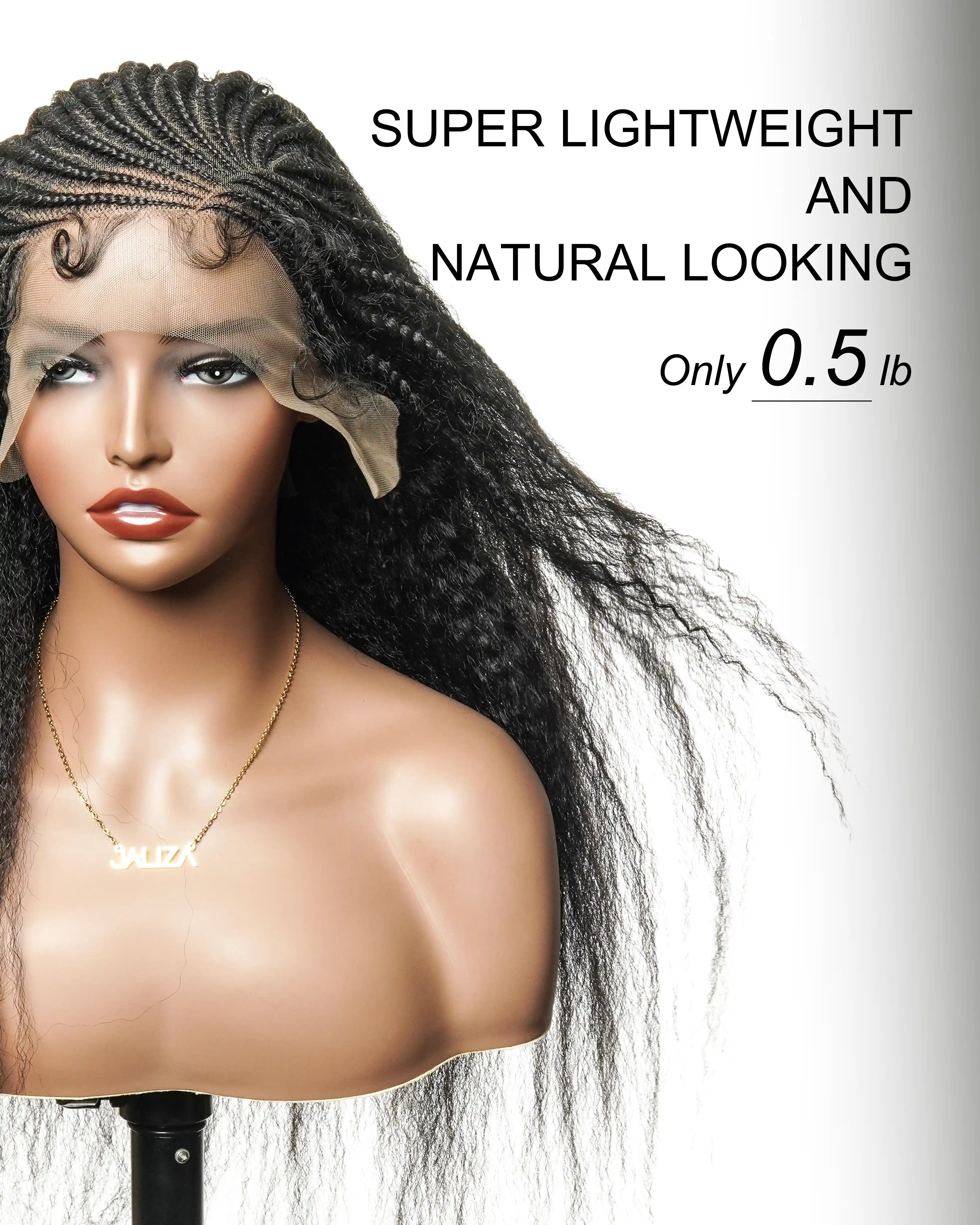 26" Multi Half Cornrow Crown with Extra Full Kinky Human Hair Wig