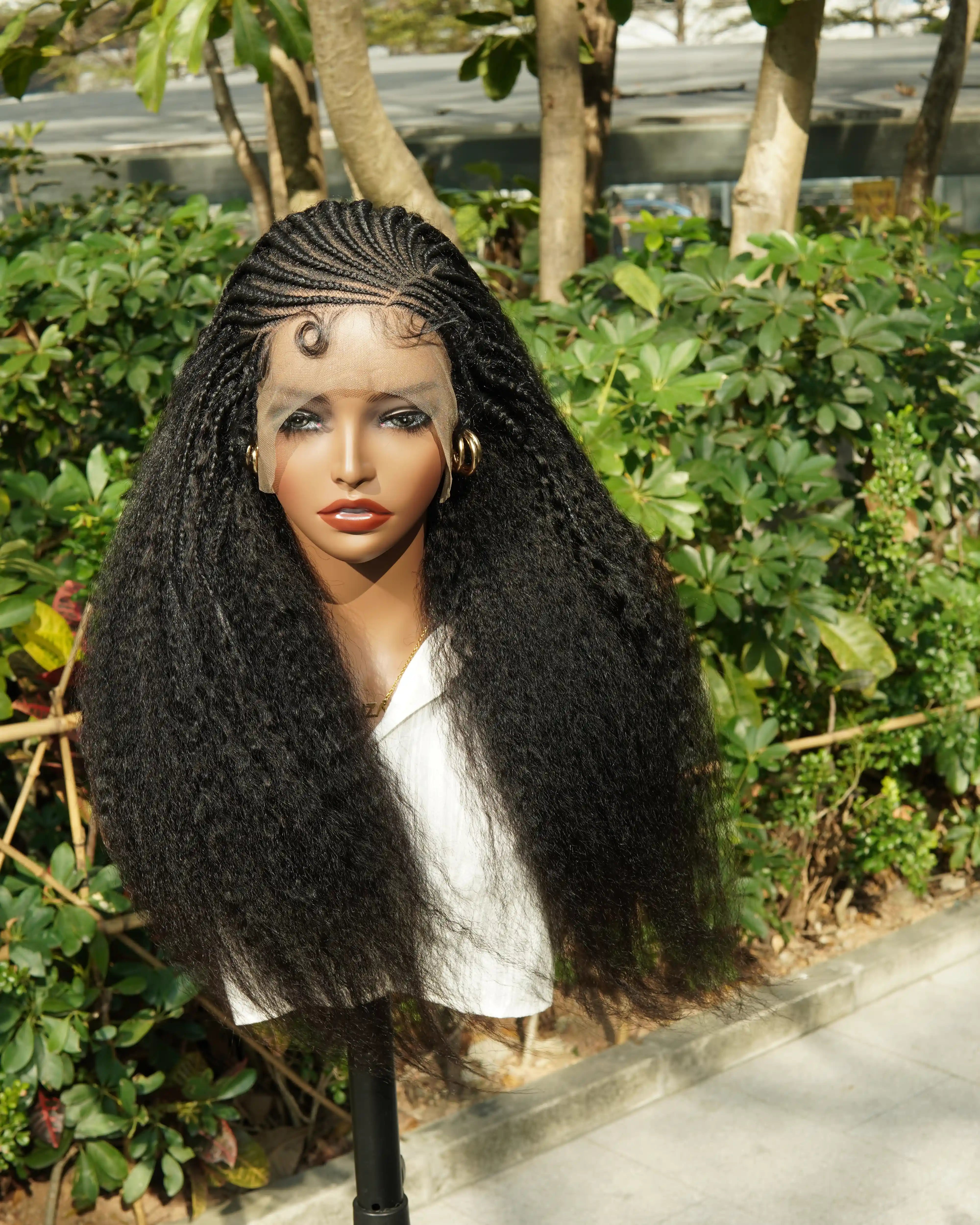26" Multi Half Cornrow Crown with Extra Full Kinky Human Hair Wig