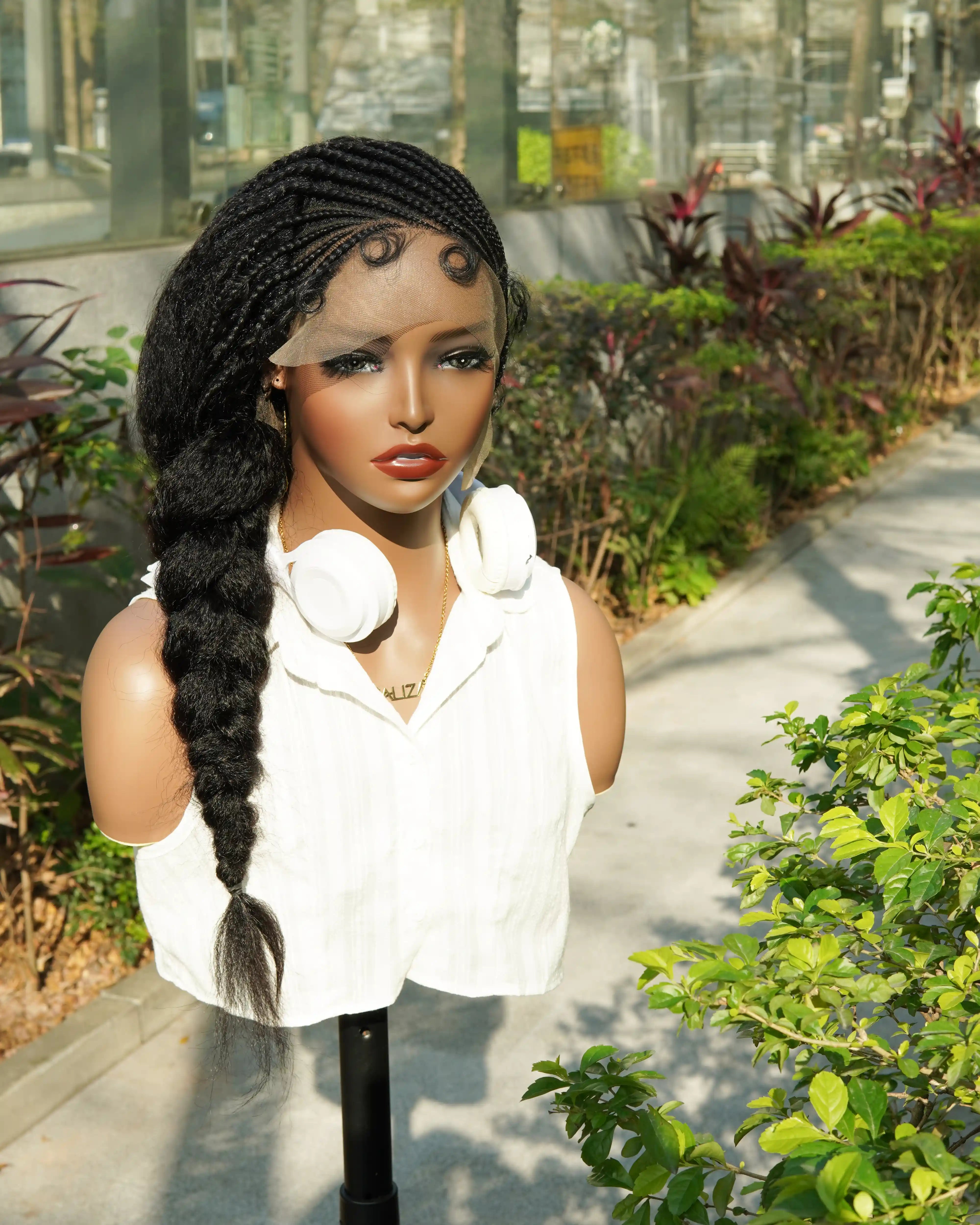 26" Multi Half Cornrow Crown with Extra Full Kinky Human Hair Wig