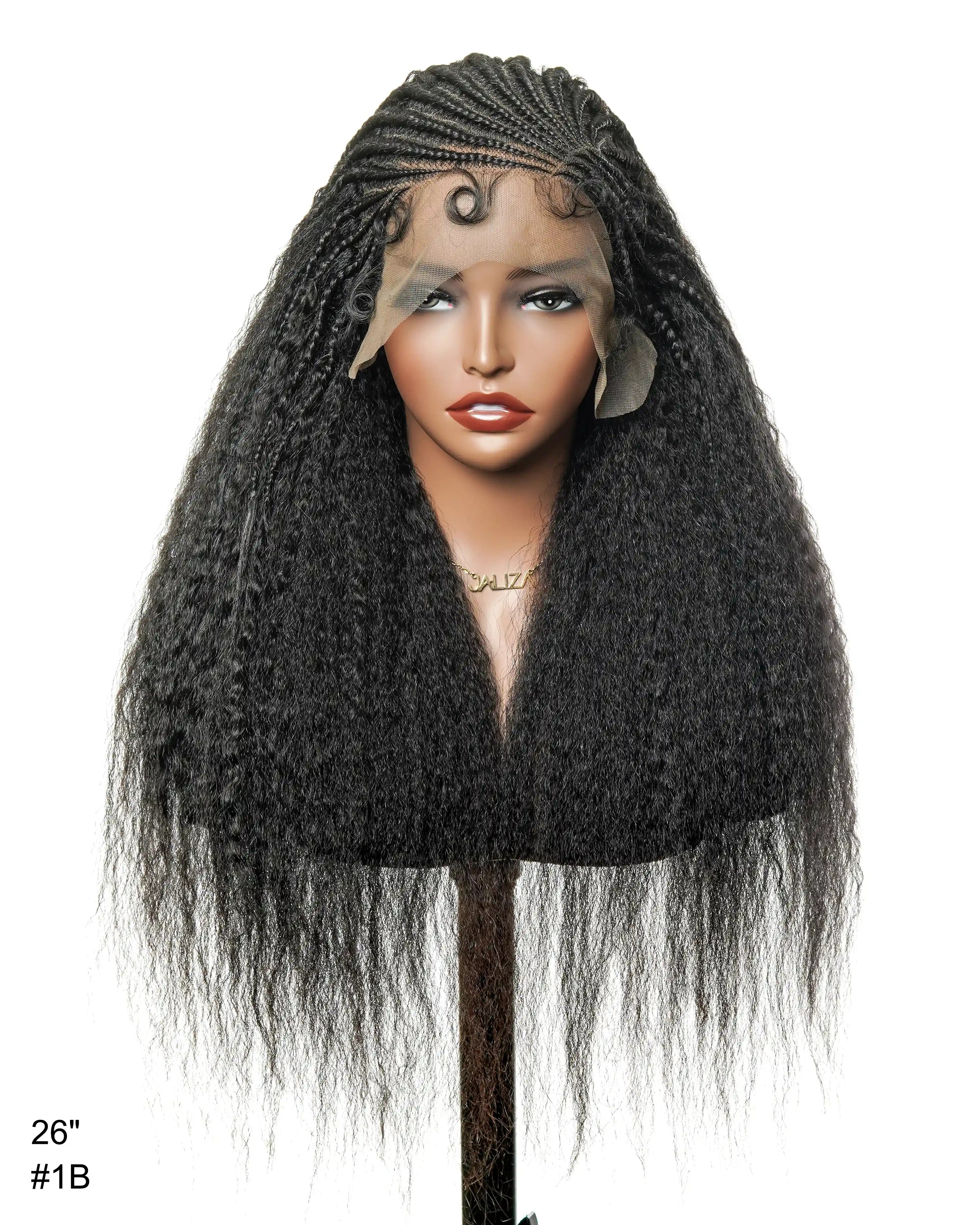 26" Multi Half Cornrow Crown with Extra Full Kinky Human Hair Wig