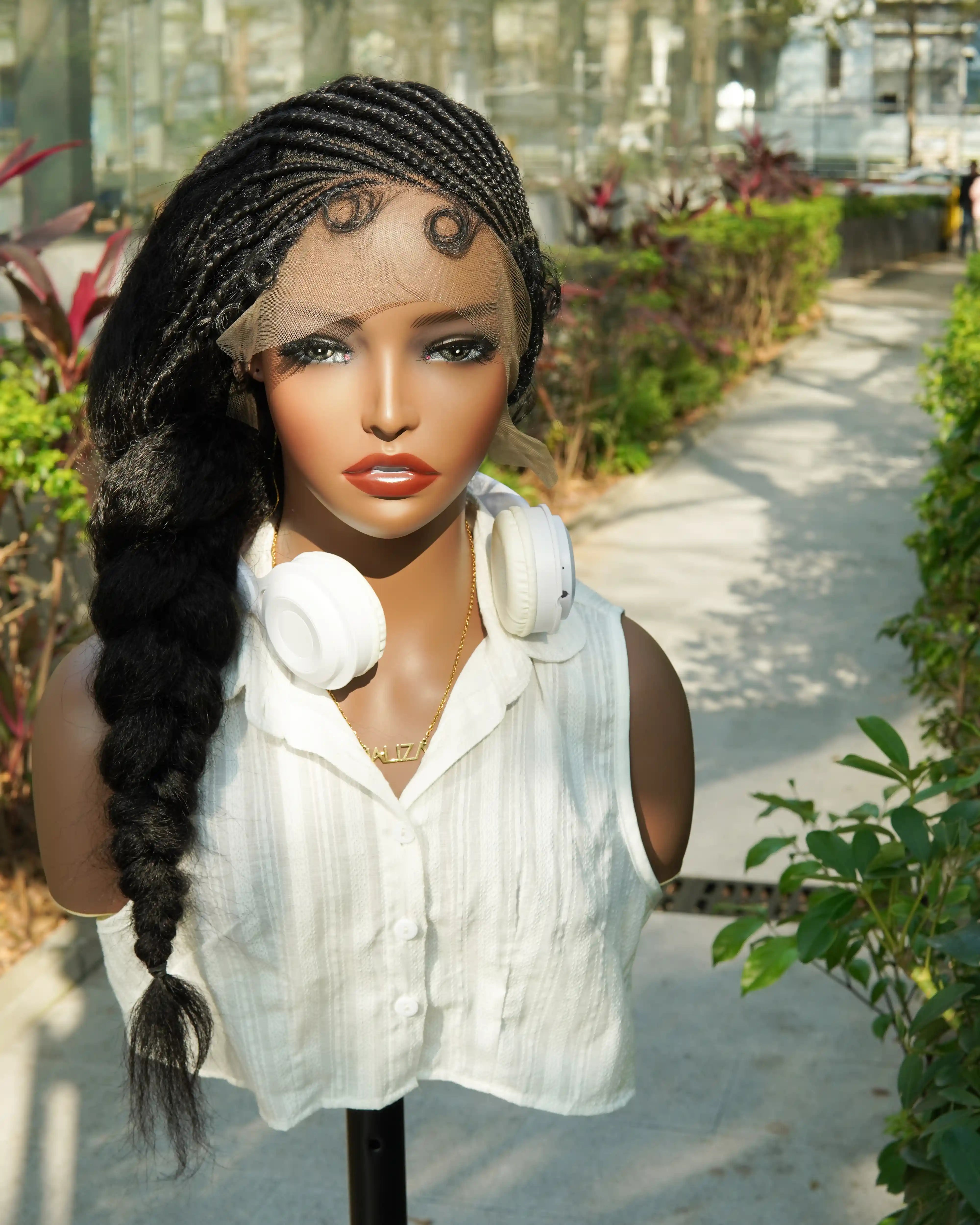 26" Multi Half Cornrow Crown with Extra Full Kinky Human Hair Wig