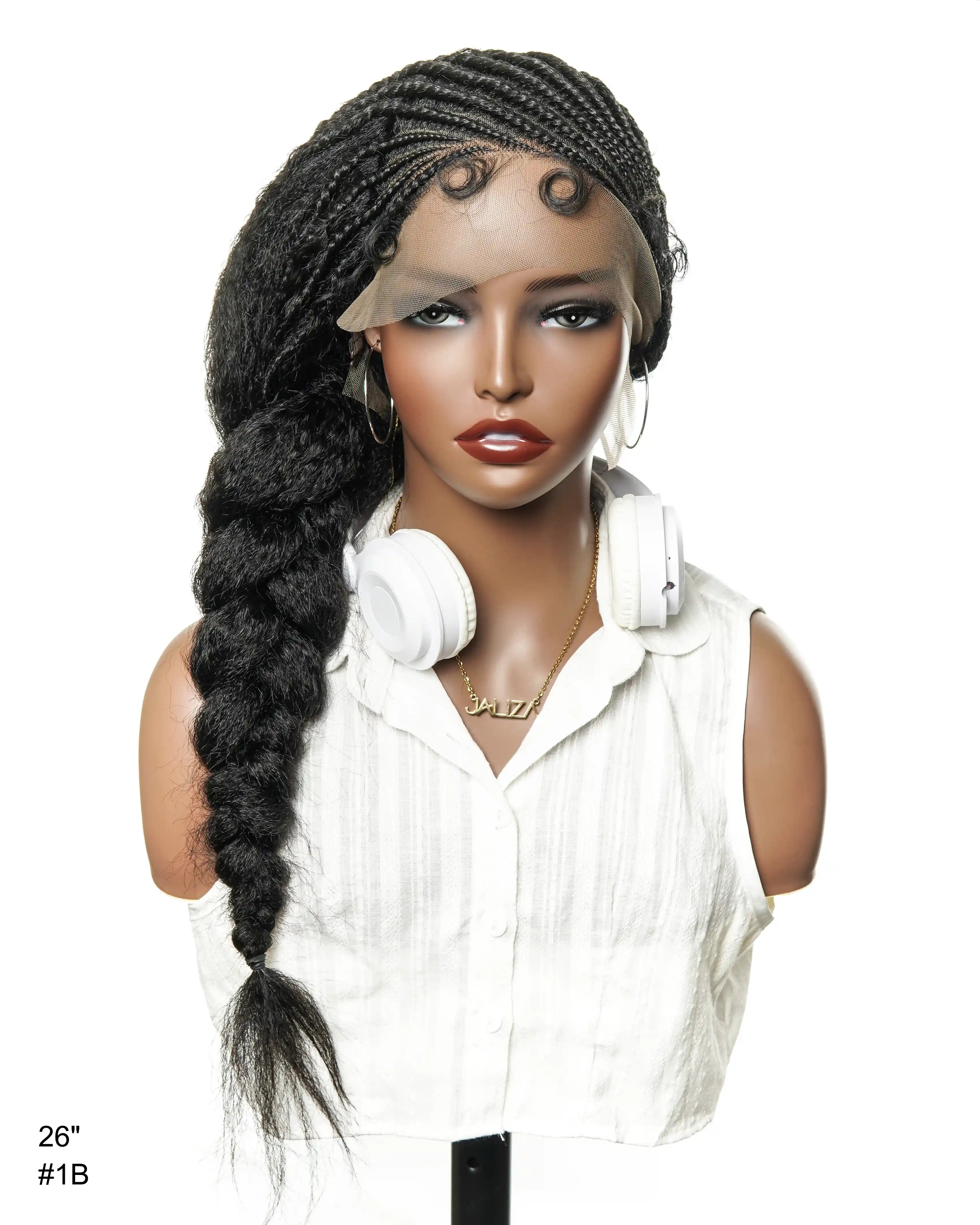 26" Multi Half Cornrow Crown with Extra Full Kinky Human Hair Wig