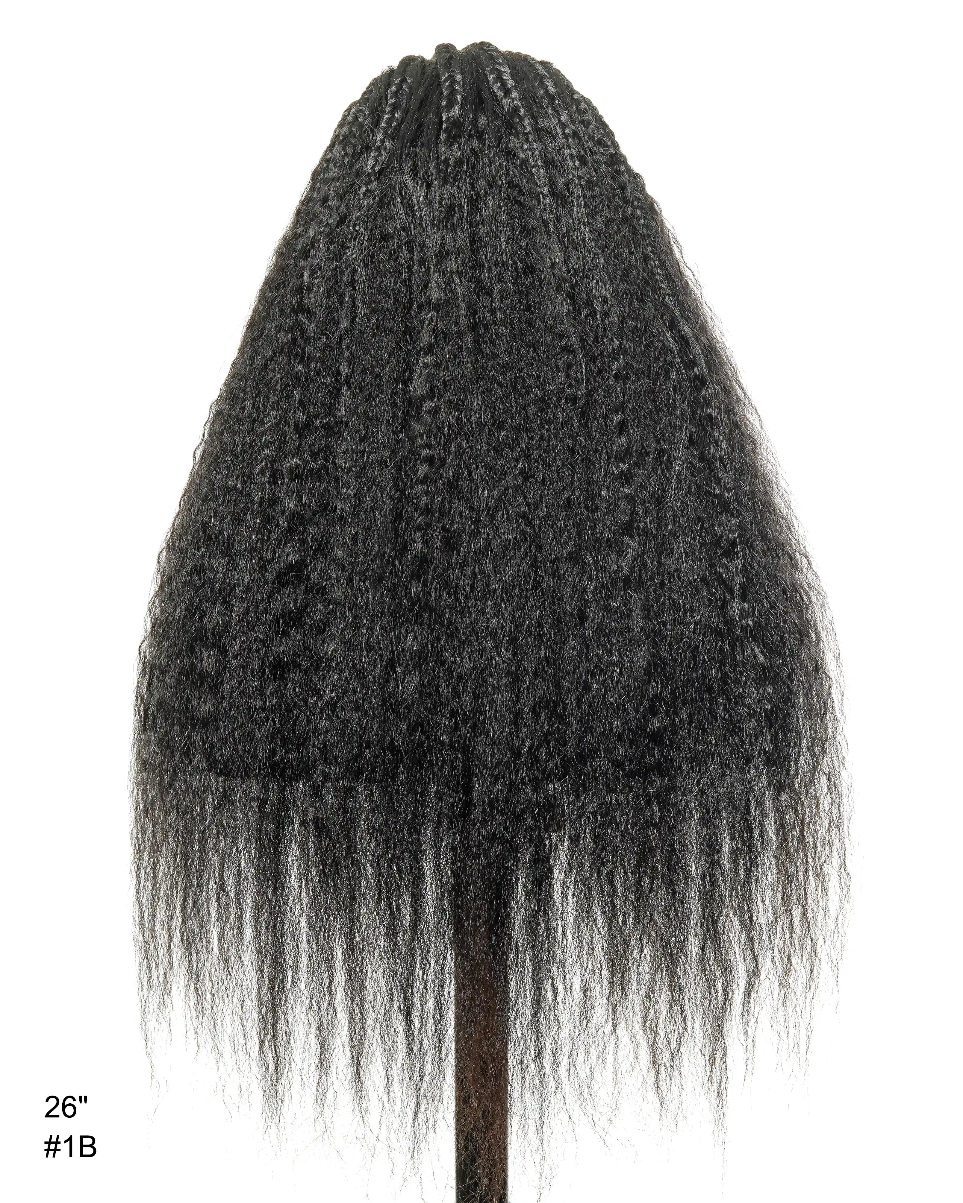 26" Multi Half Cornrow Crown with Extra Full Kinky Human Hair Wig