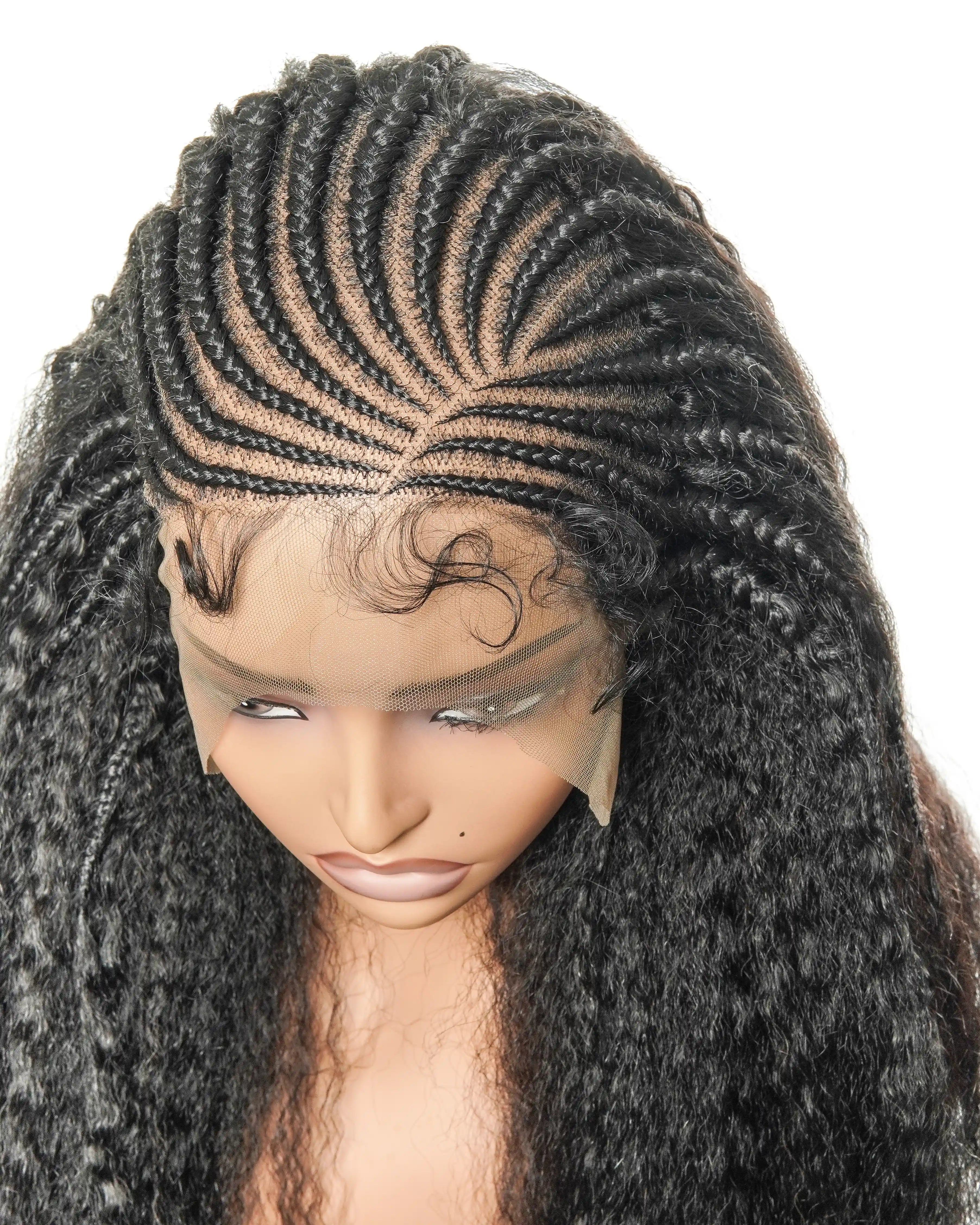 26" Multi Half Cornrow Crown with Extra Full Kinky Human Hair Wig