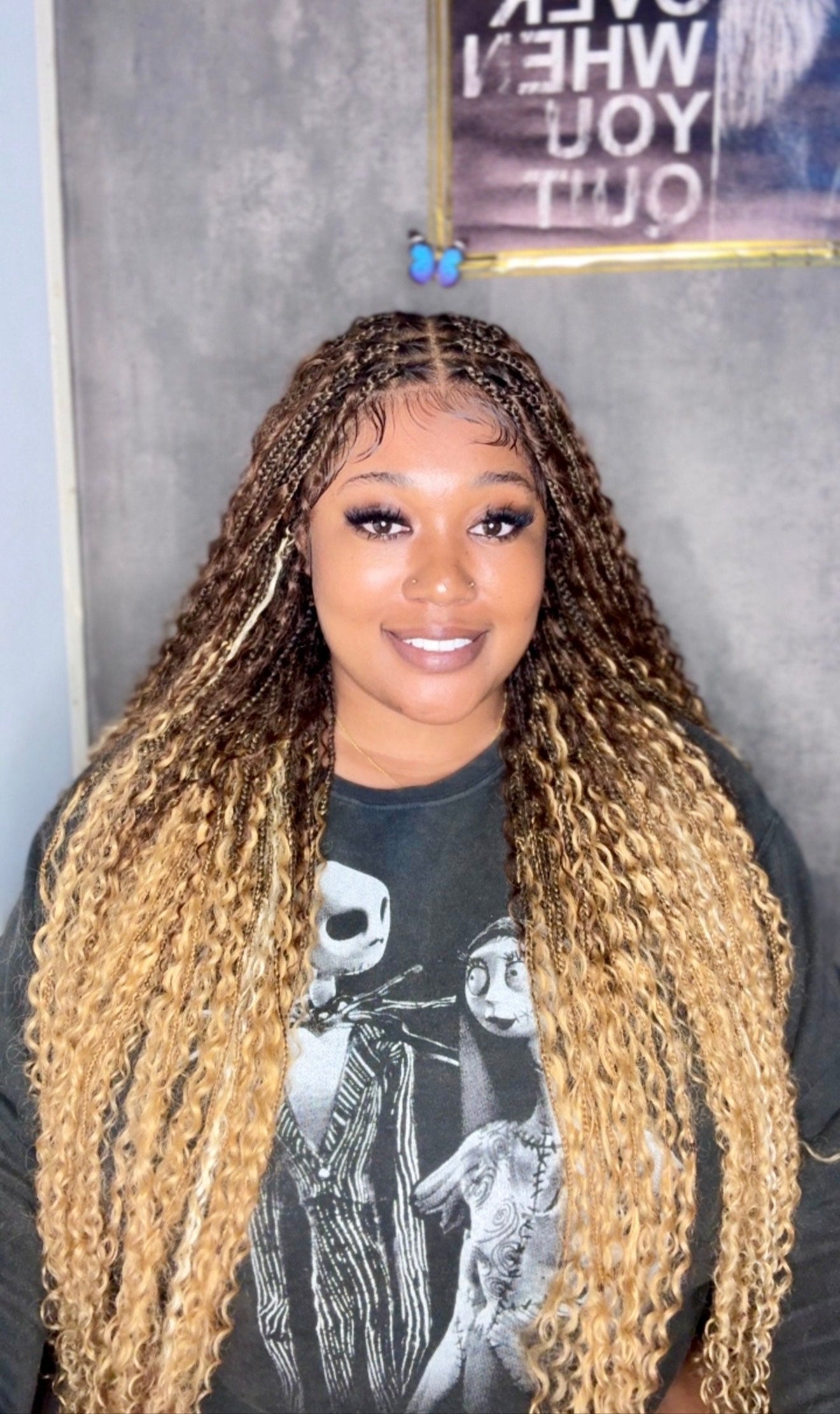 Solana - Human Hair Lace HD Full Lace Blend Color 1B 30 27 613 Human Hair Boho Style Boho Box Braided Wig