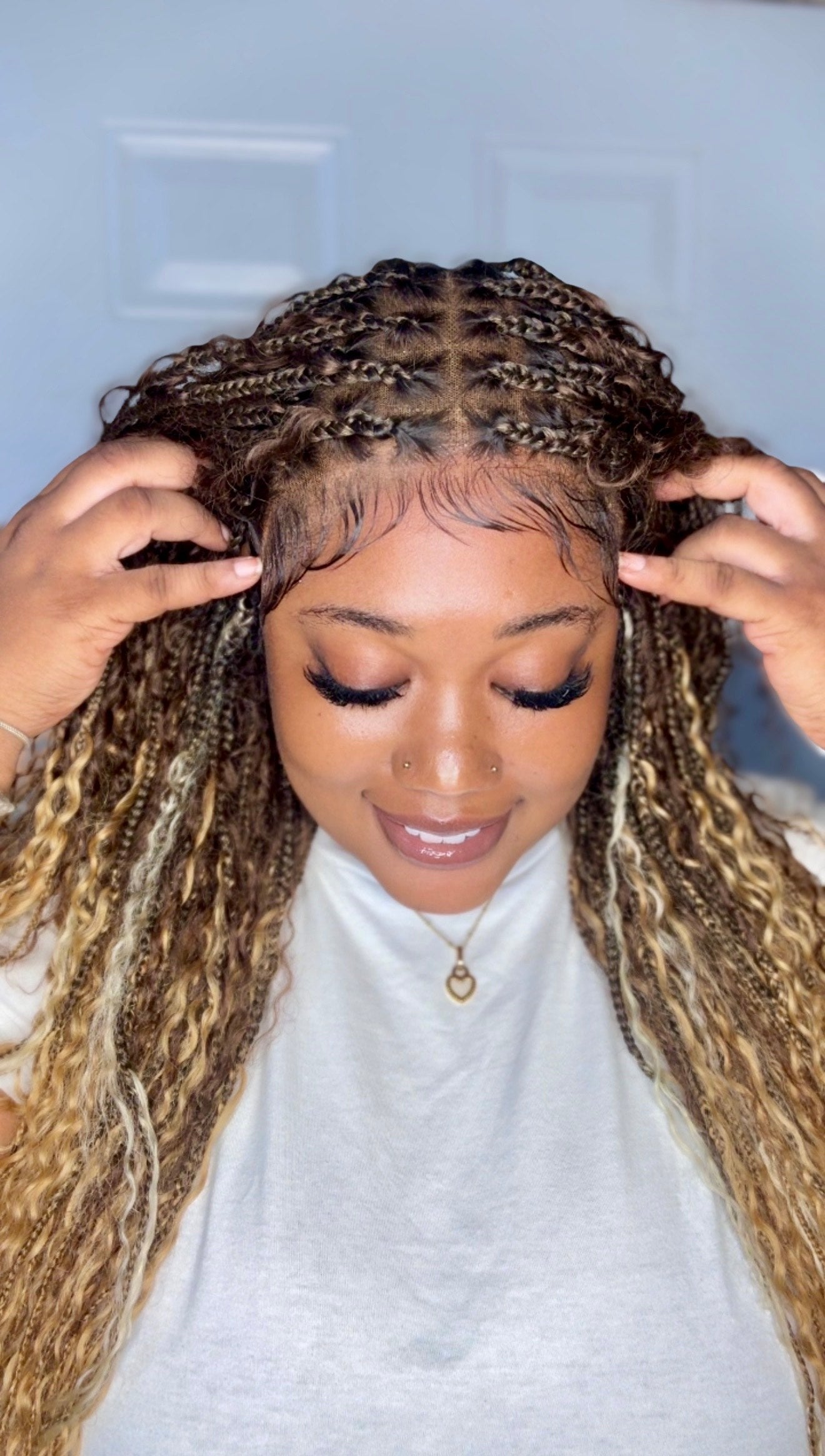 Solana - Human Hair Lace HD Full Lace Blend Color 1B 30 27 613 Human Hair Boho Style Boho Box Braided Wig