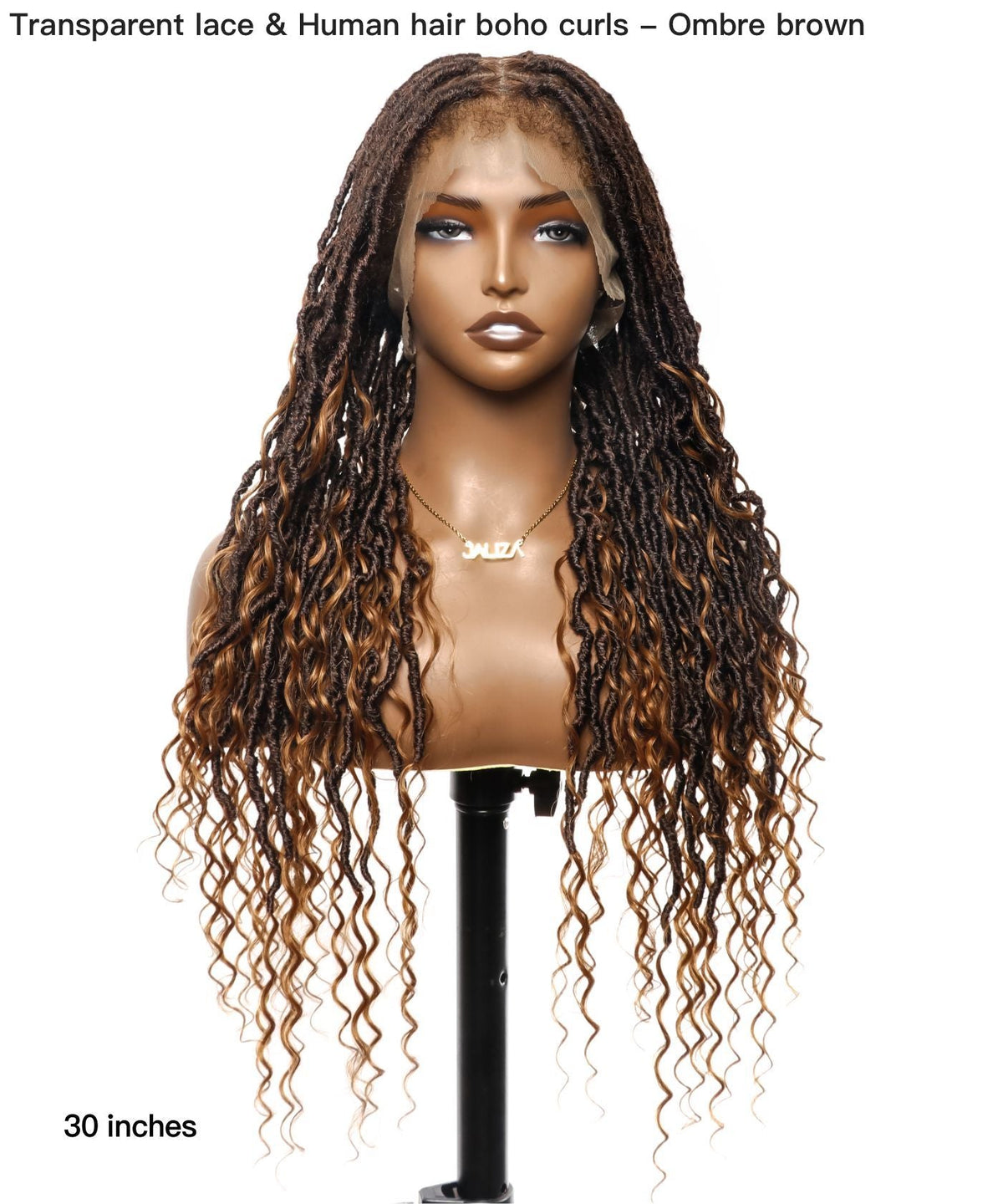 JALIZA 30 inch Ombre brown Boho Locs Braids Transparent Lace Braided Wig (Mannequin - Front View)