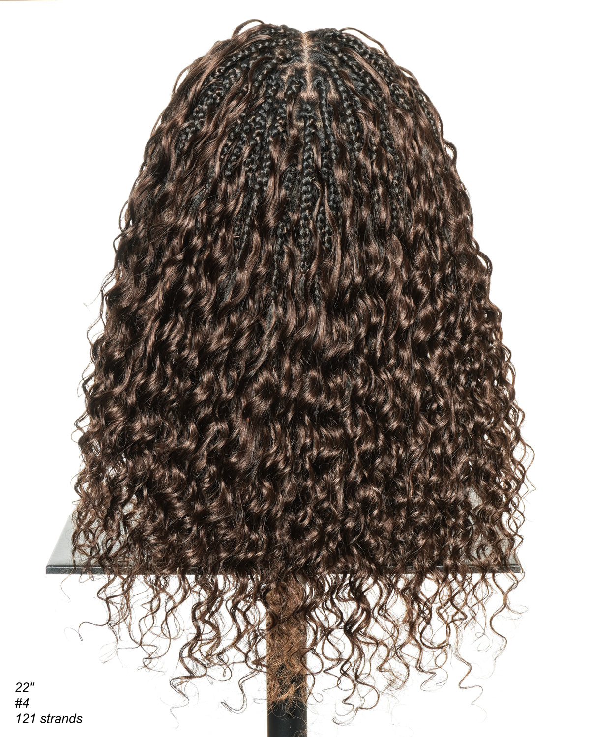 Tiana - 22" Bora Bora Dark Brown #4 Pre Bleached Human Hair Curls HD Full Lace Boho Box Braided Wig