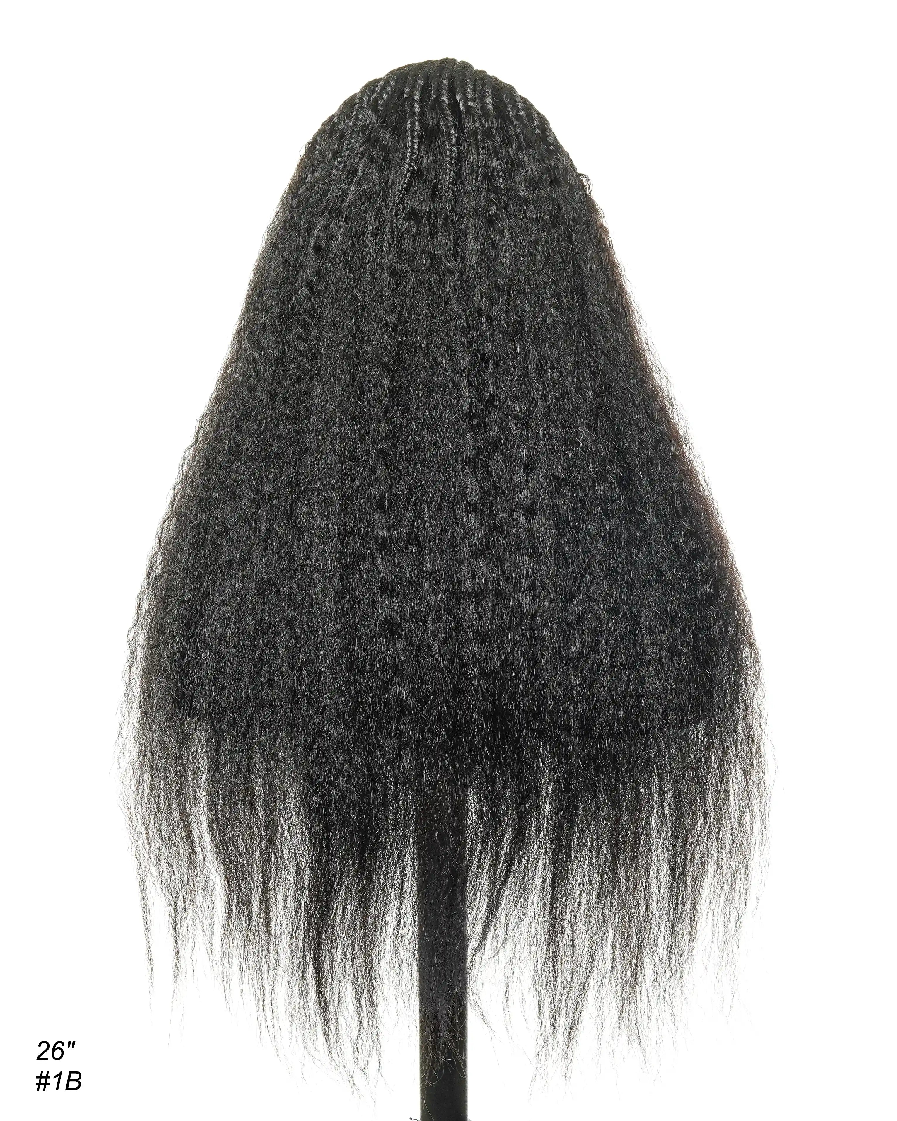 26" Multi Half Cornrow Crown with Extra Full Kinky Human Hair Wig