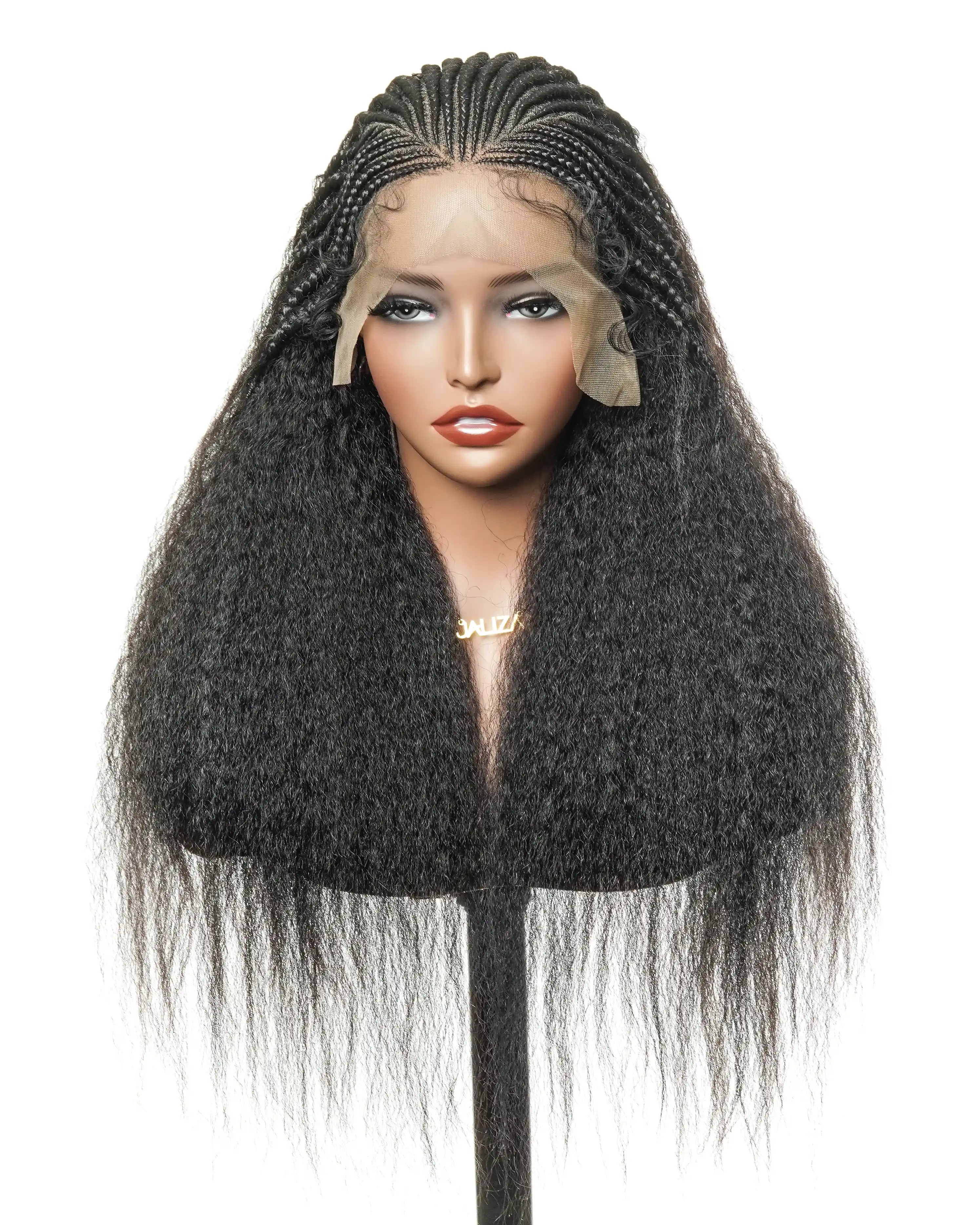 26" Multi Half Cornrow Crown with Extra Full Kinky Human Hair Wig