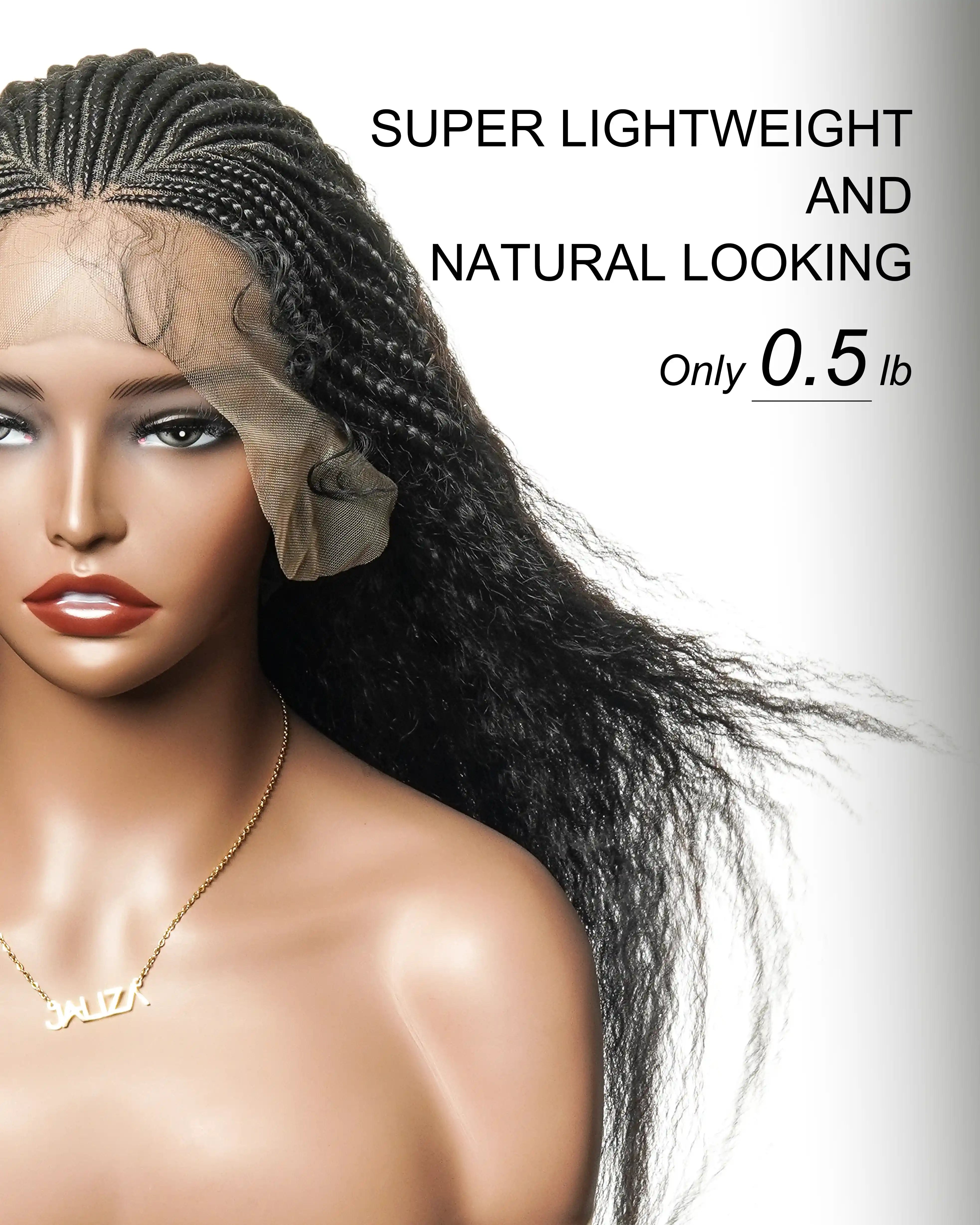 26" Multi Half Cornrow Crown with Extra Full Kinky Human Hair Wig