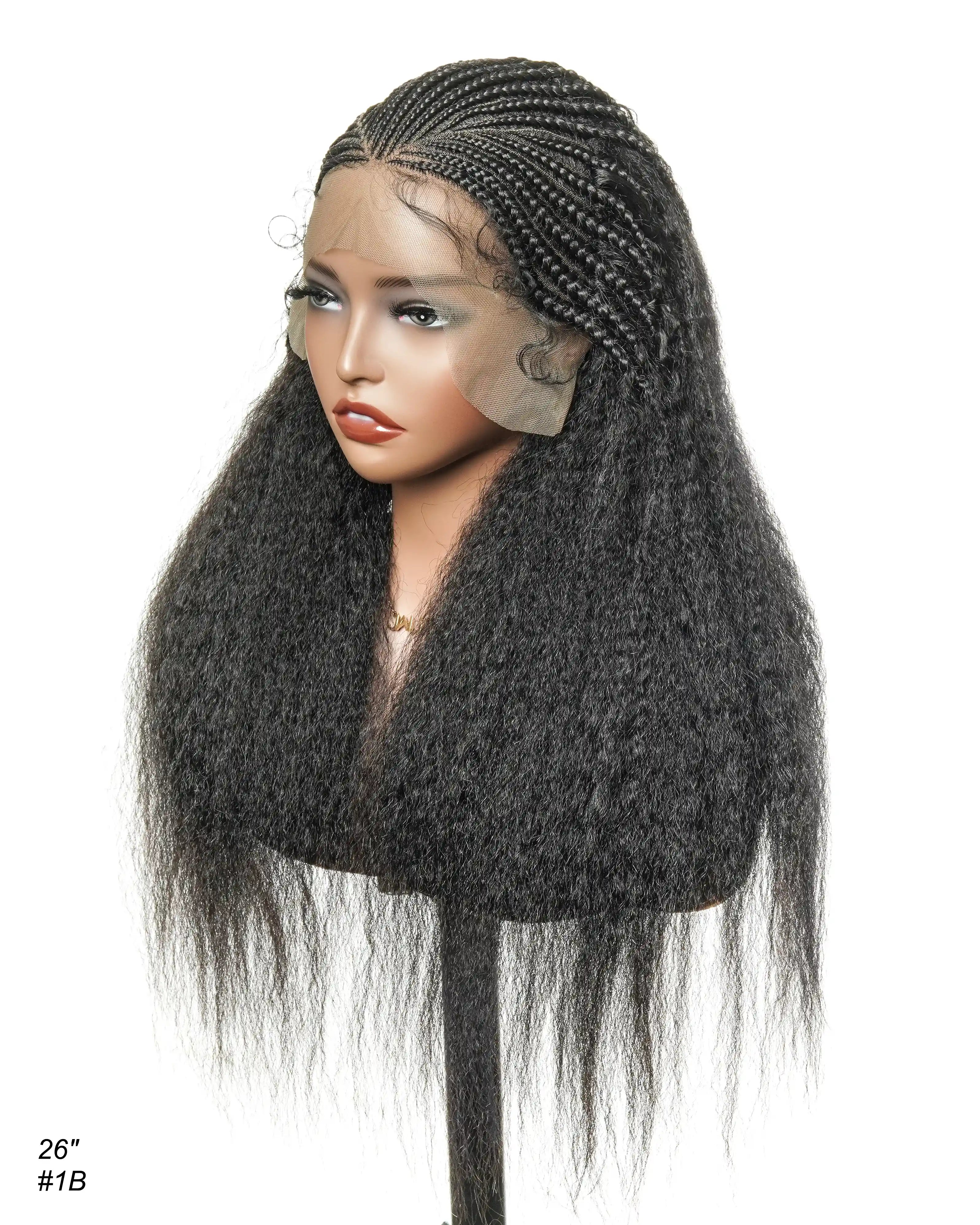 26" Multi Half Cornrow Crown with Extra Full Kinky Human Hair Wig