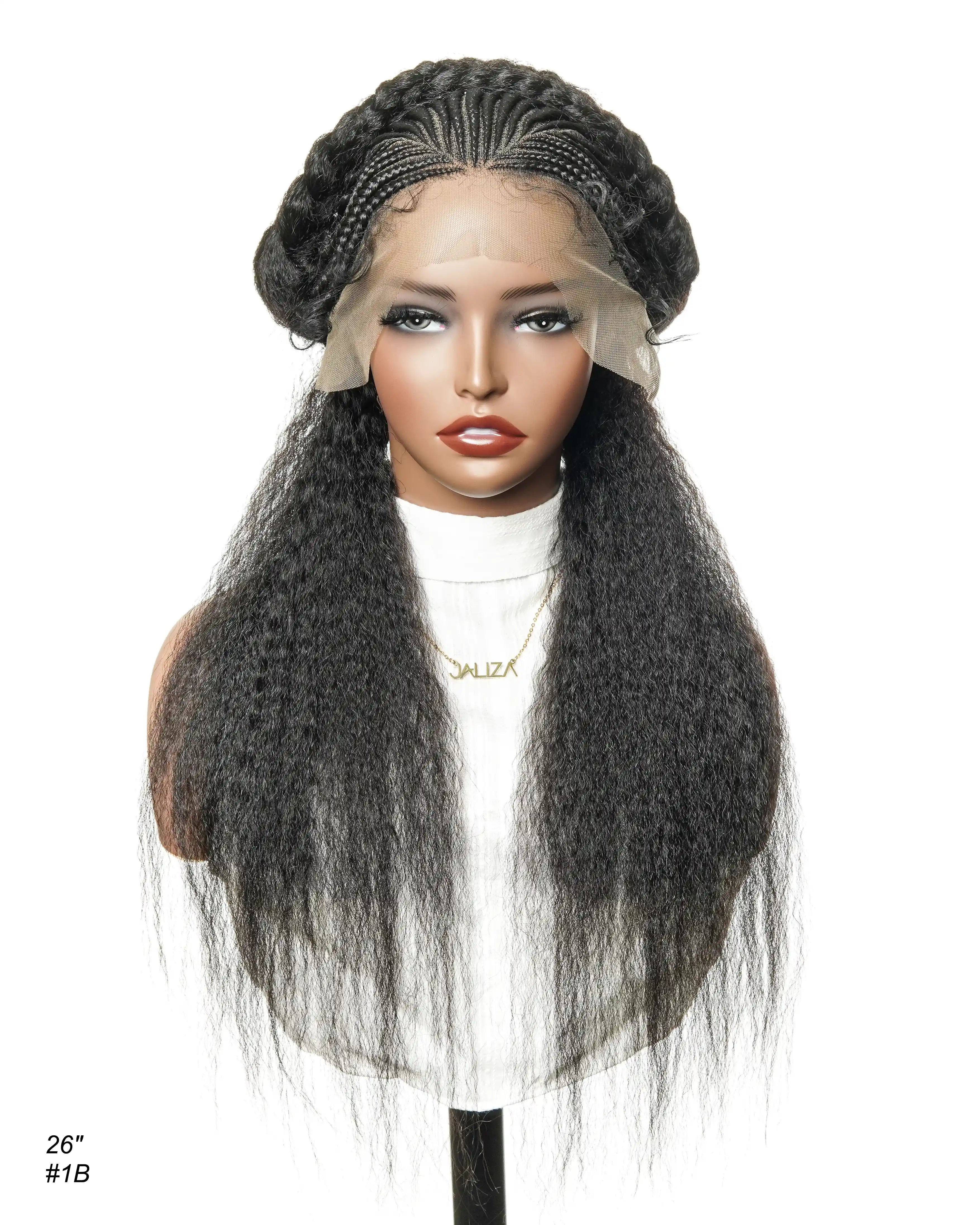 26" Multi Half Cornrow Crown with Extra Full Kinky Human Hair Wig