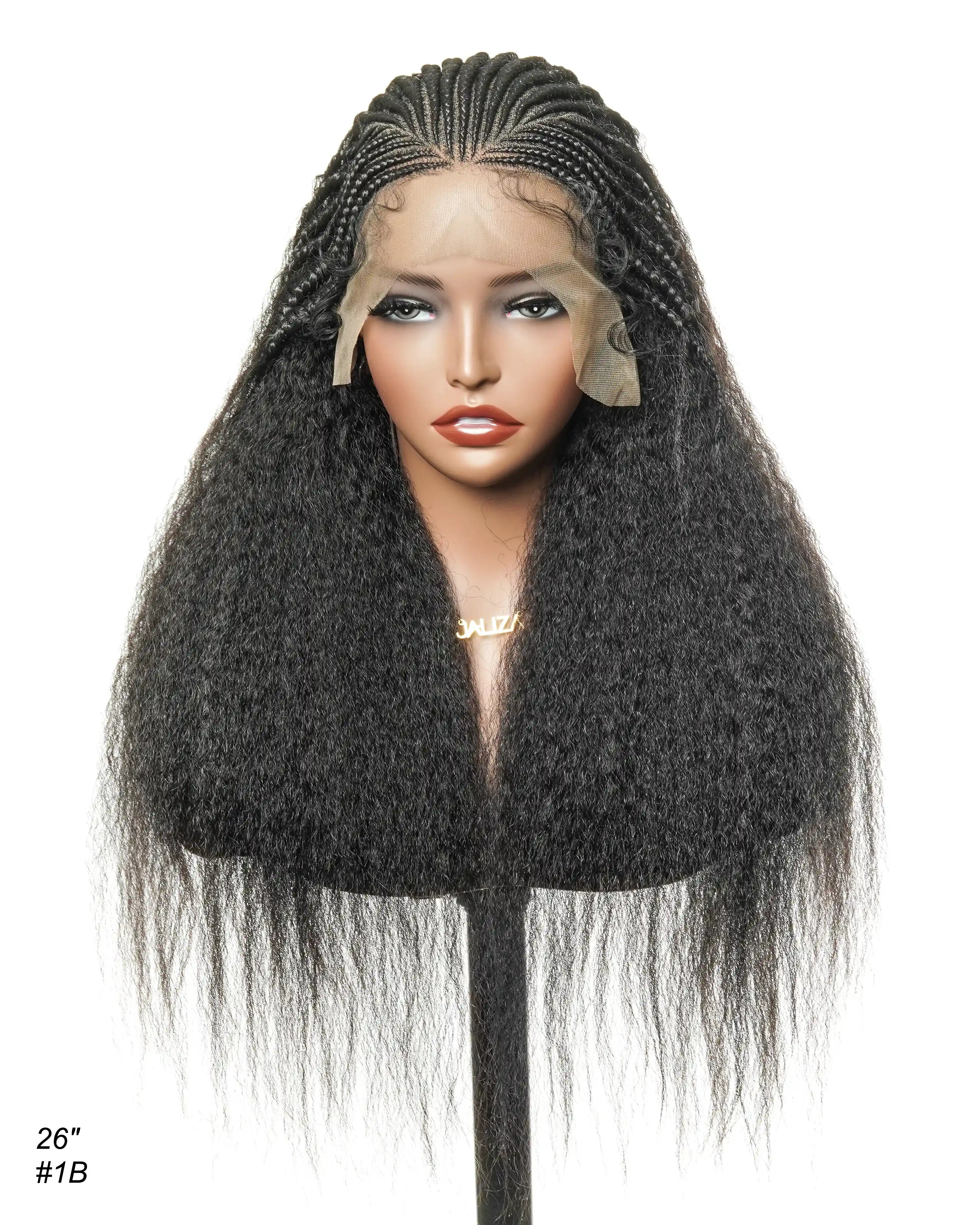 26" Multi Half Cornrow Crown with Extra Full Kinky Human Hair Wig