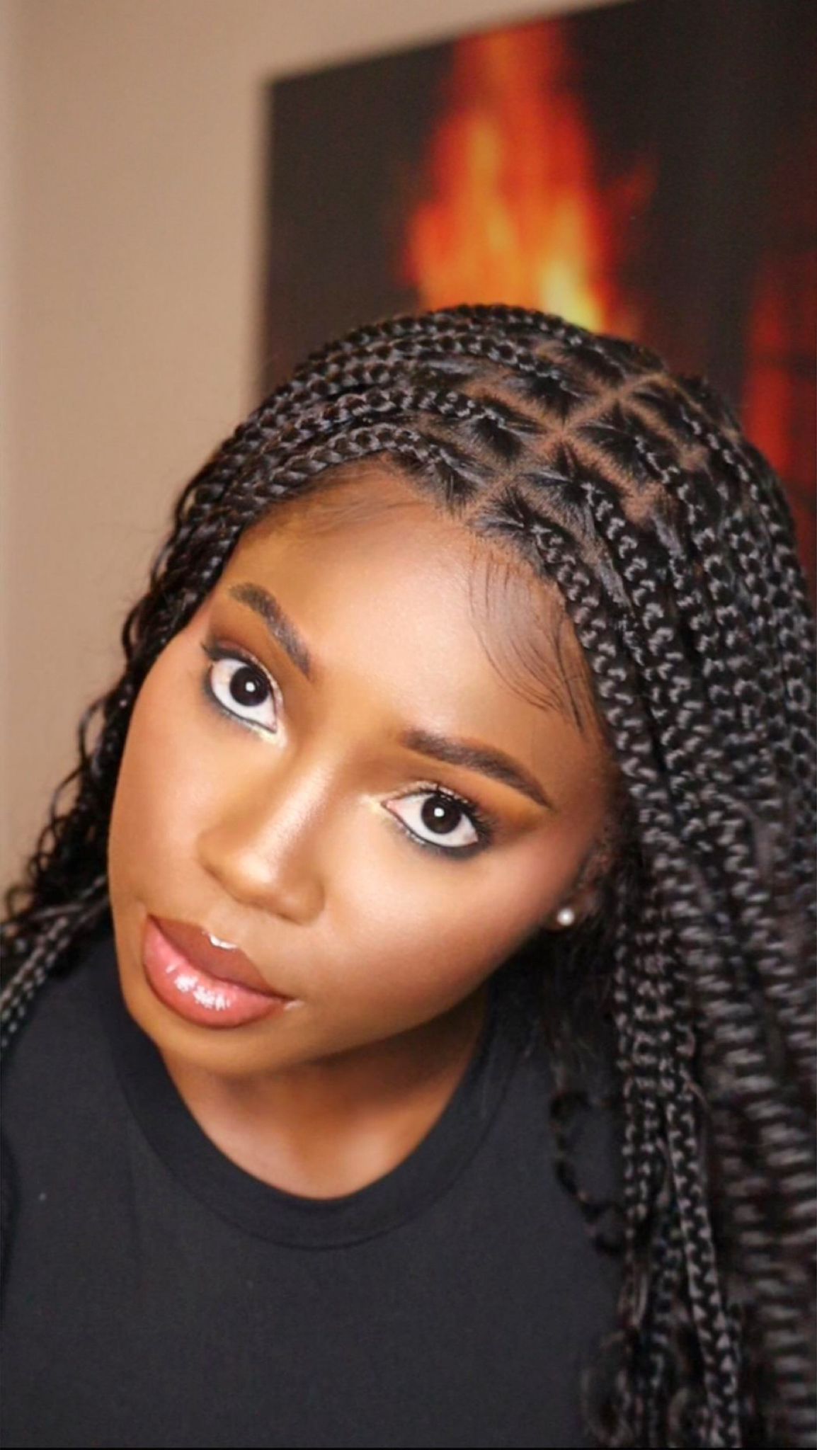 100% Hand-Tied Full Transparent Lace Human Hair Boho Curls Knotless Boho Box Braided Wig 86 Strands