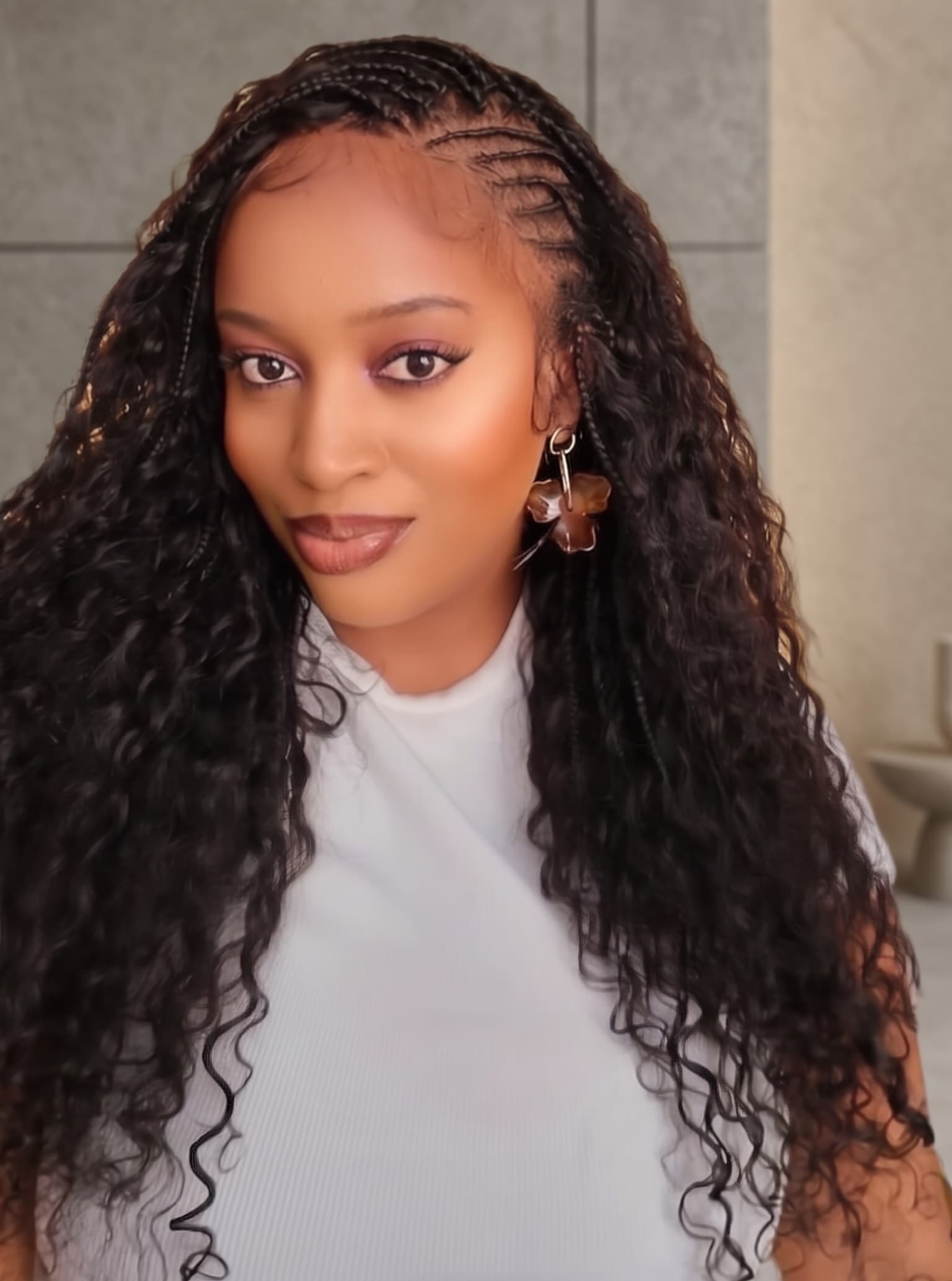 Avery - Fulani 2 Steps Pre Bleached Full lace Cornrow Human Hair Curls Boho Box Braided Wig
