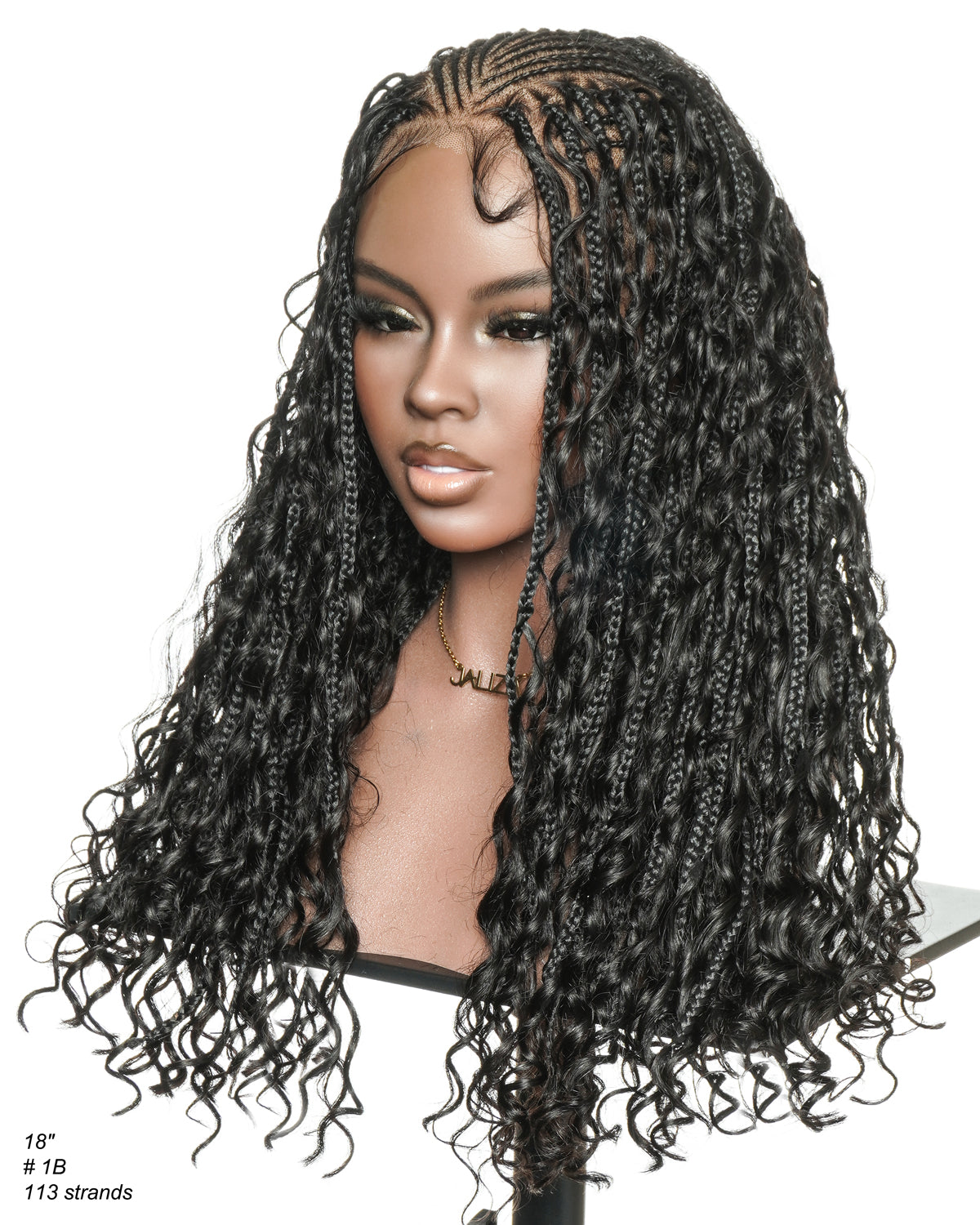 Avery Fulani Human Hair Glueless Swiss HD Lace Cornrow Frontal Boho Box Braided Wig Deep Wave 24 Inches