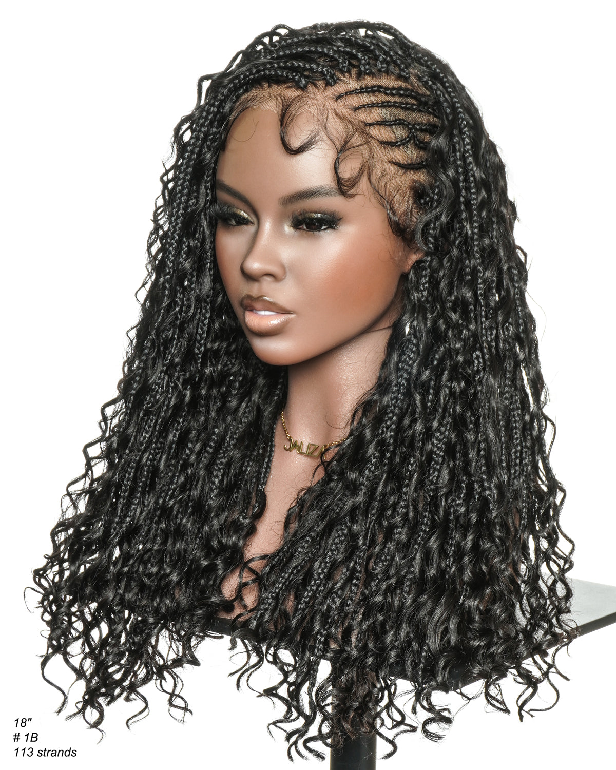 Avery Fulani Human Hair Glueless Swiss HD Lace Cornrow Frontal Boho Box Braided Wig Deep Wave 24 Inches