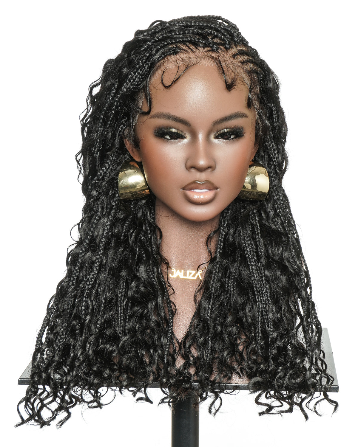 Avery Fulani Human Hair Glueless Swiss HD Lace Cornrow Frontal Boho Box Braided Wig Deep Wave 24 Inches