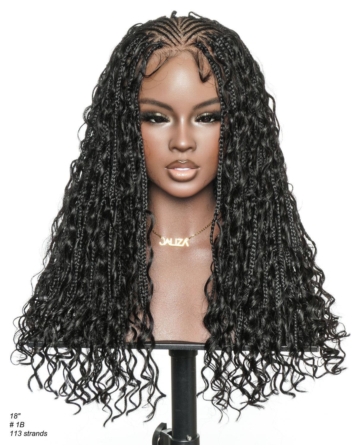 Avery Fulani Human Hair Glueless Swiss HD Lace Cornrow Frontal Boho Box Braided Wig Deep Wave 24 Inches