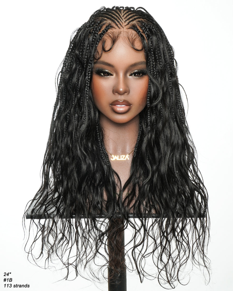 Avery - 24" Body Wave Fulani Human Hair Boho Braids With Cornrow Braided Wig