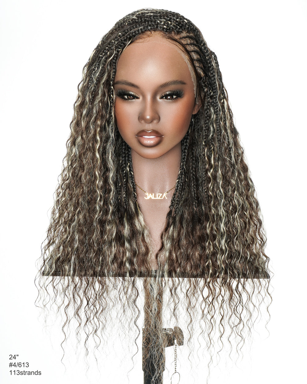 Avery - Fulani 2 Steps Pre Bleached Full lace Cornrow Human Hair Curls Boho Box Braided Wig