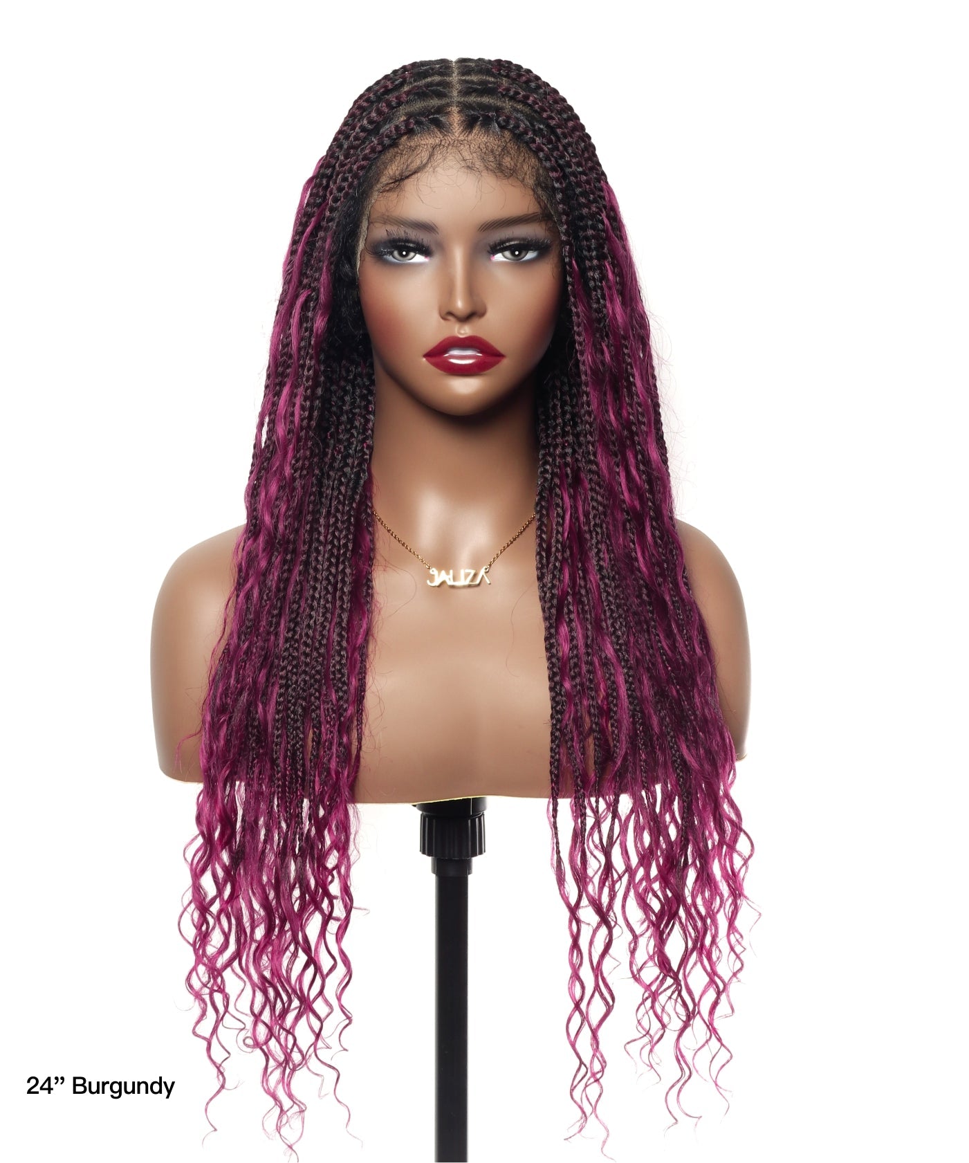 24" Human Hair Boho Box Braided Wig HD Full Lace Lightweight 79 Strands 1 Boho Curl and 1 Boho End