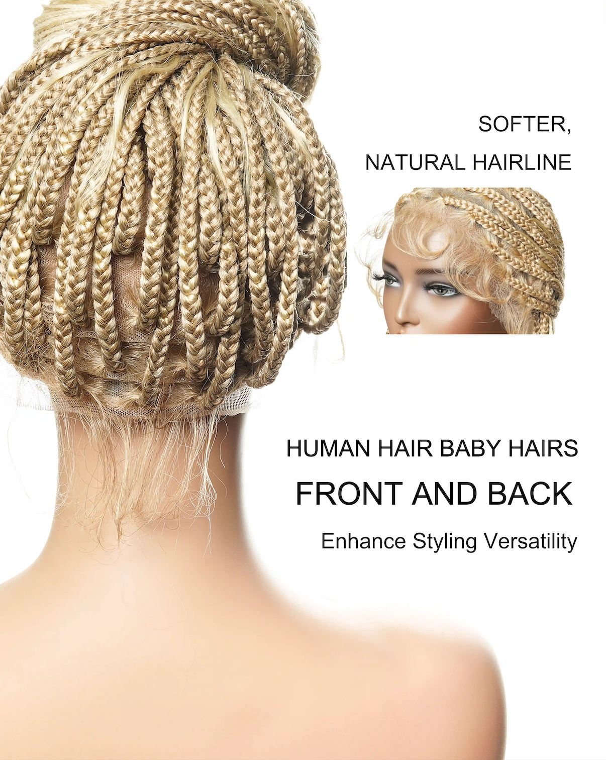 24" 27/613 BlondHuman Hair Curls Boho Box Braided Wig