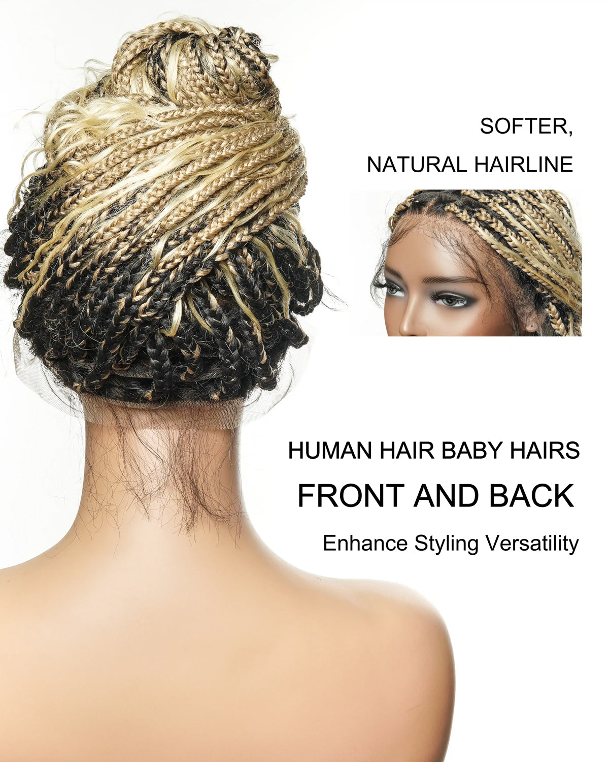 24" 613 Blond HD Full Lace Human Hair Boho Curls Colored Boho Box Braided Wig