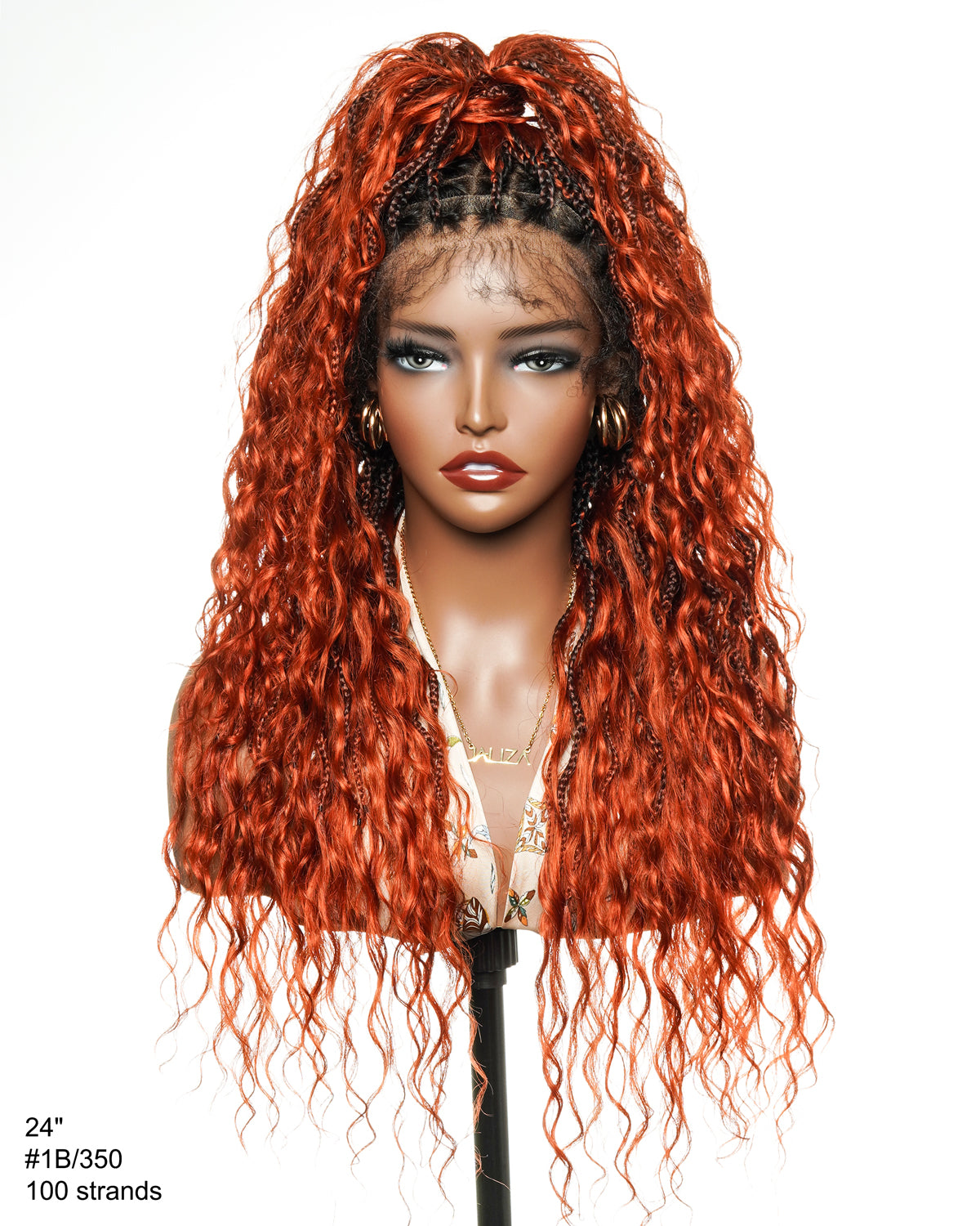 24 Inches Wavy Box Braids with Human Hair Cascading Boho Waves Boho Box Braided Wig