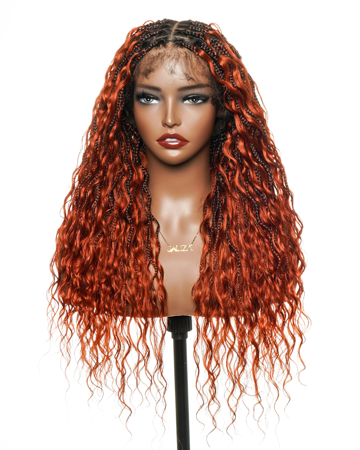 Ginger Color Human Hair Boho Curls Wavy Box With Swiss HD Pre Bleached Full Lace Base 100 Strands Boho Box Braided Wig