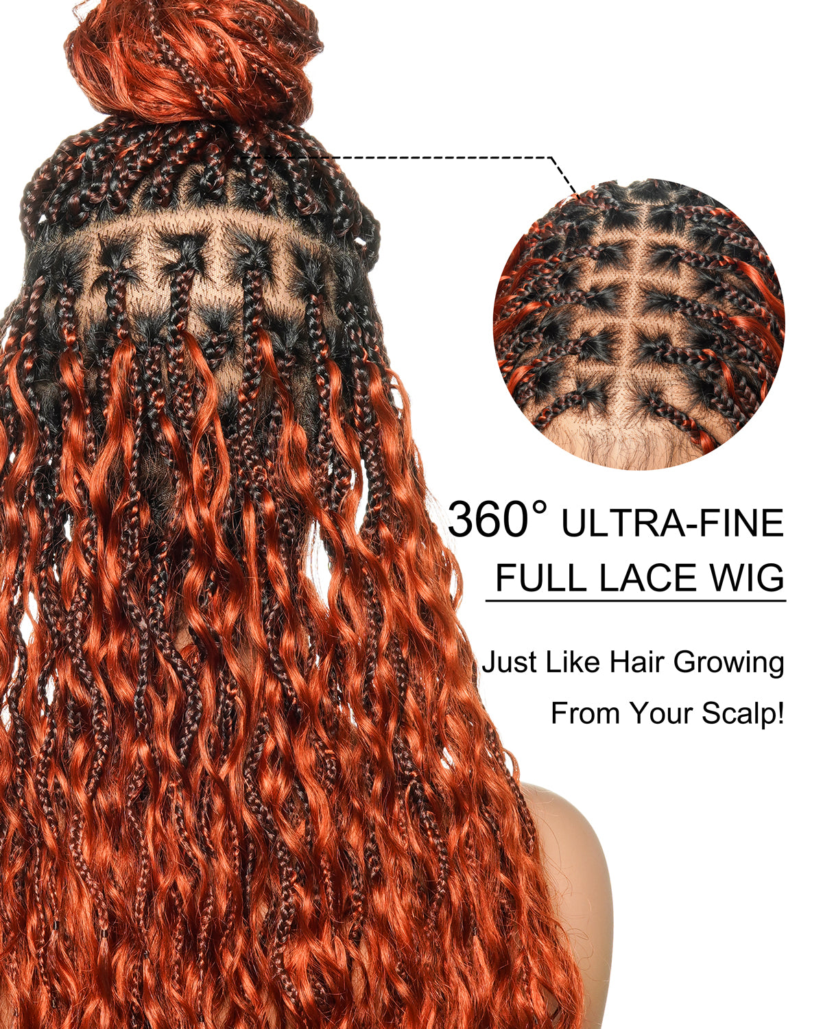 24 Inches Wavy Box Braids with Human Hair Cascading Boho Waves Boho Box Braided Wig