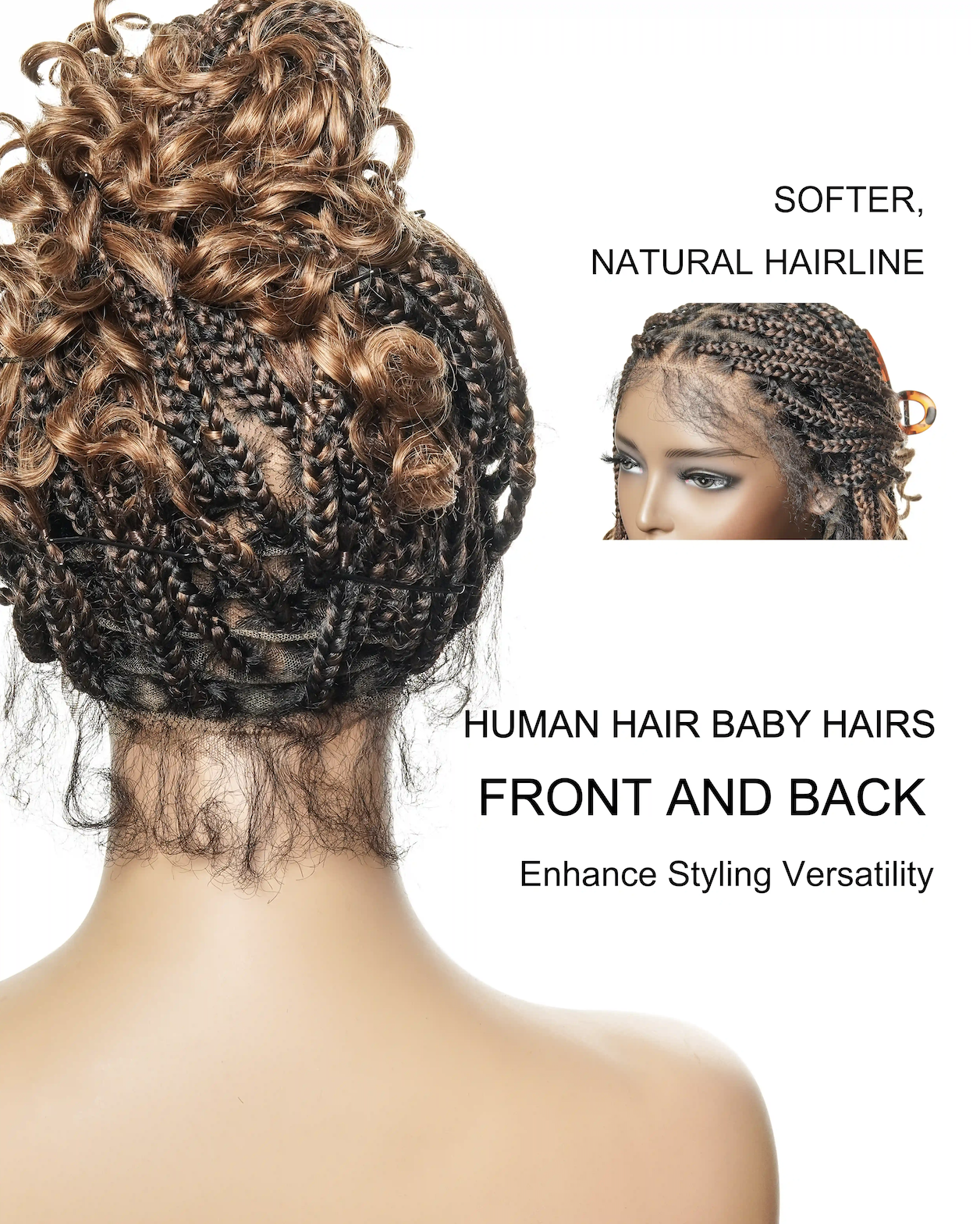 Nina - Short Pre Bleached Swiss HD Full Lace Knotless Box Braided Wig With Human Hair Curly Ends