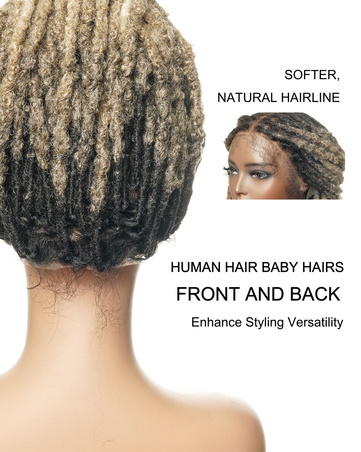 Soft And Distressed Faux Locs Ombre 1B-27-613 Pre Bleached Swiss HD Full Lace Wig