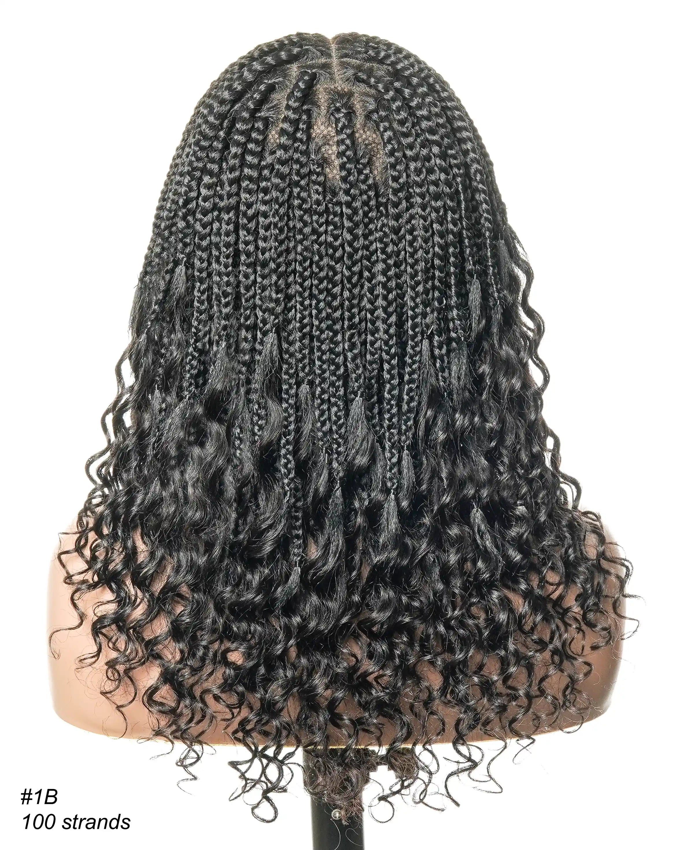 Nina - Short Pre Bleached HD Full Lace Knotless Box Braided Wig With Human Hair Curly Ends