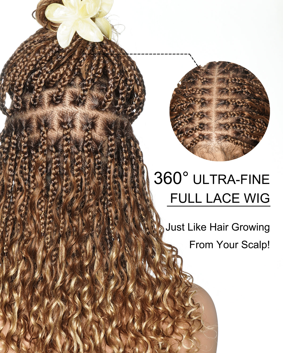 Lumina - 18" Blend Color HD Full Lace Human Hair Boho Braided Wig