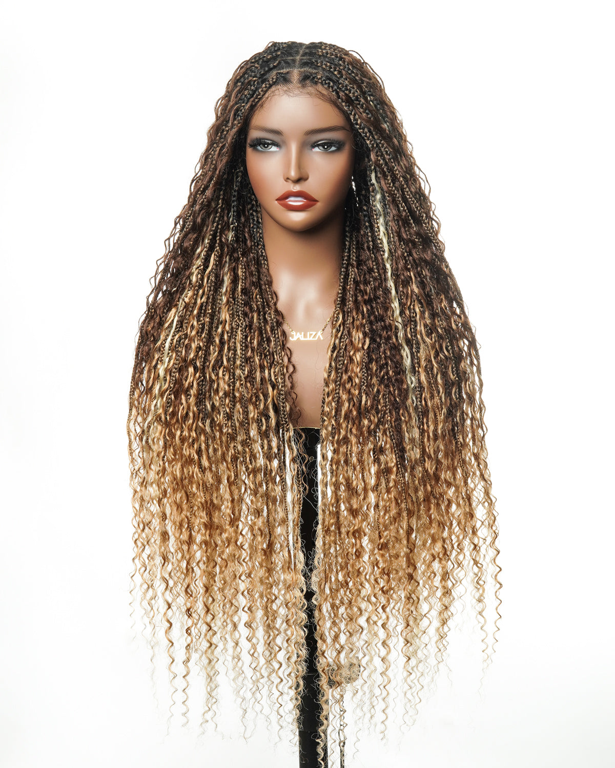 Solana - Human Hair Lace HD Full Lace Blend Color 1B 30 27 613 Human Hair Boho Style Boho Box Braided Wig