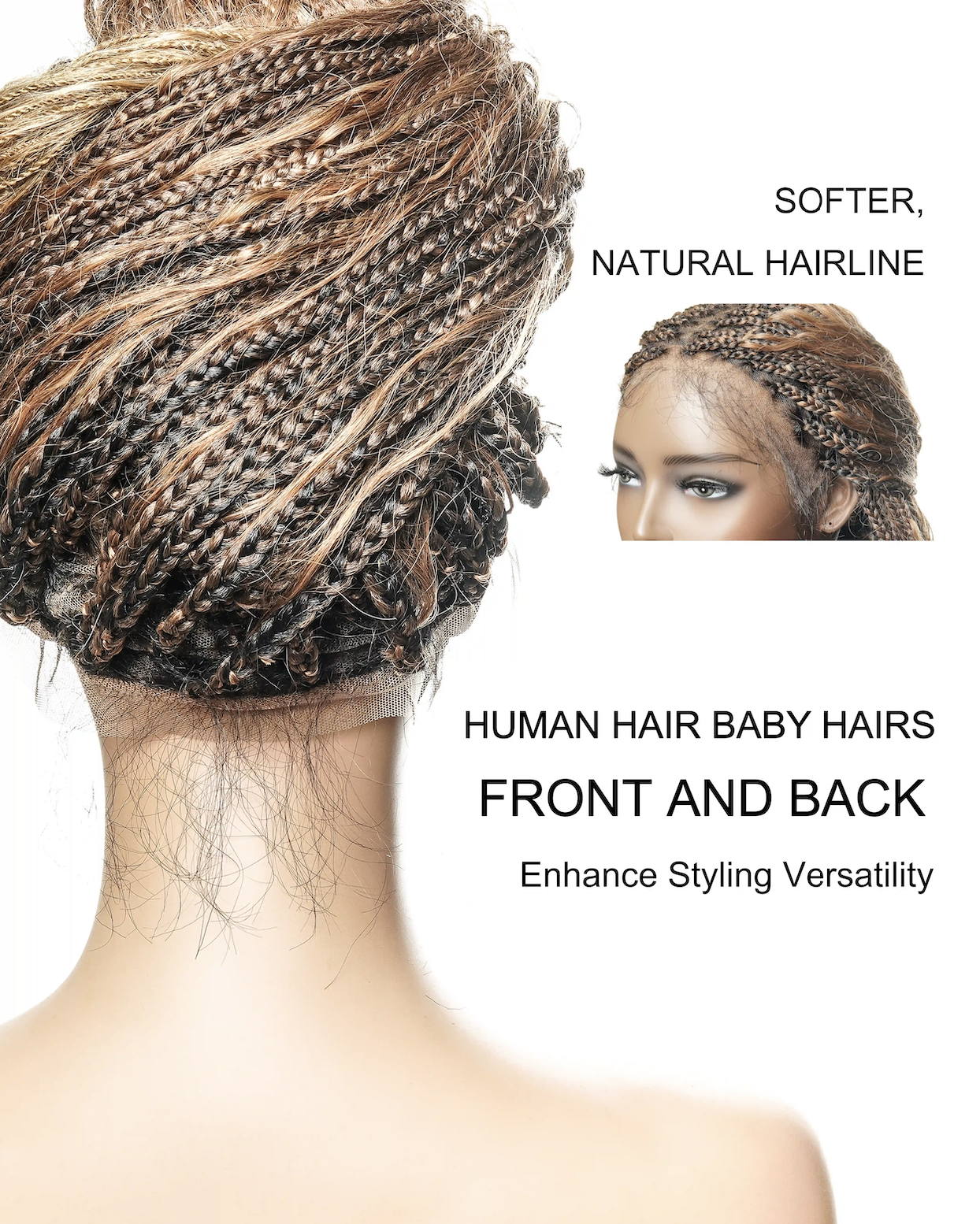 36" Blend Color #30/27 Pre Bleached HD Lace 121 Strands Super High Density Knotless Boho Box Braided Wig
